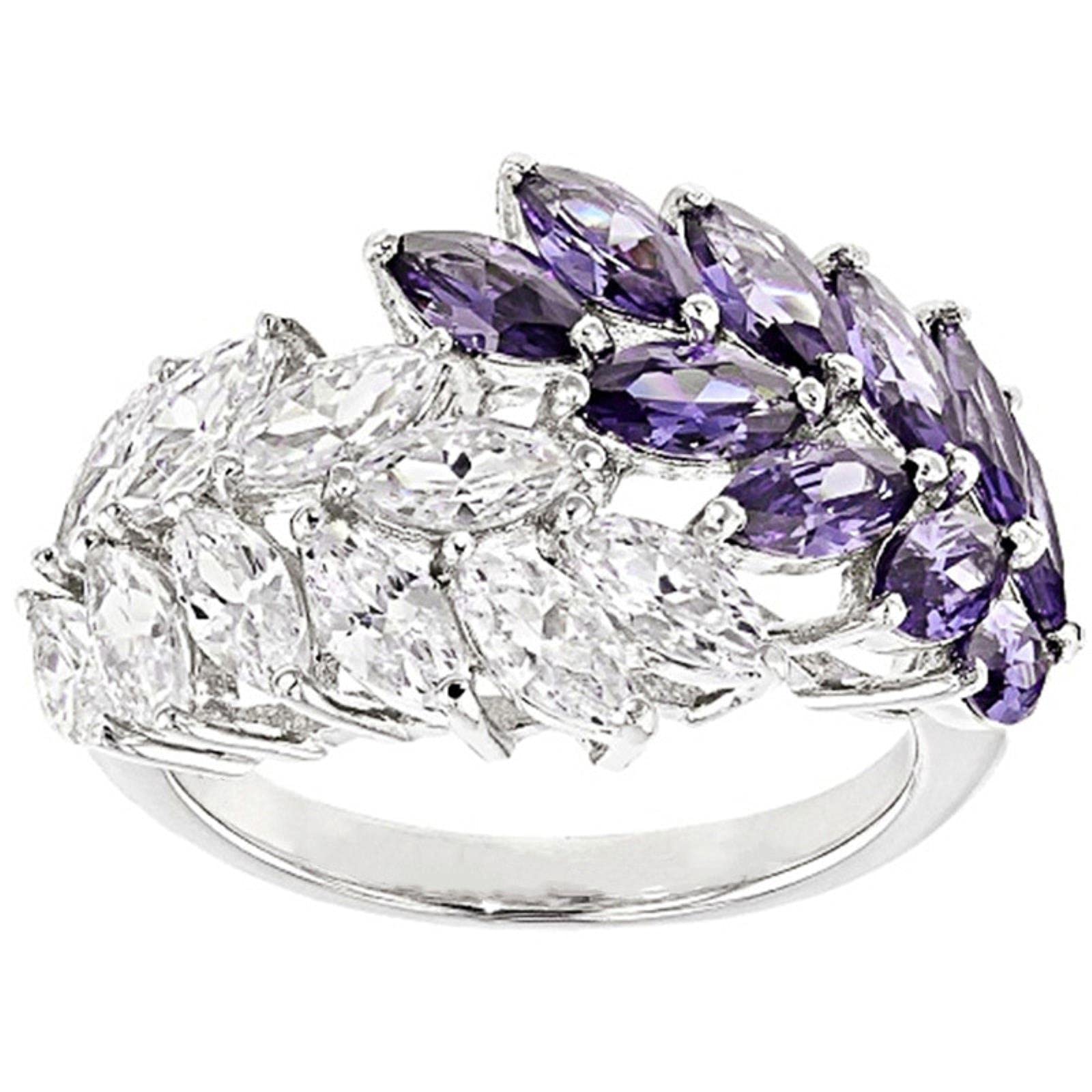 HCMA Delicate Silver Jewelry Gemstone Ring for Women Amethyst Zircon Trendy Lady's Finger Ornament Anniversary Party Jewelry Gift
