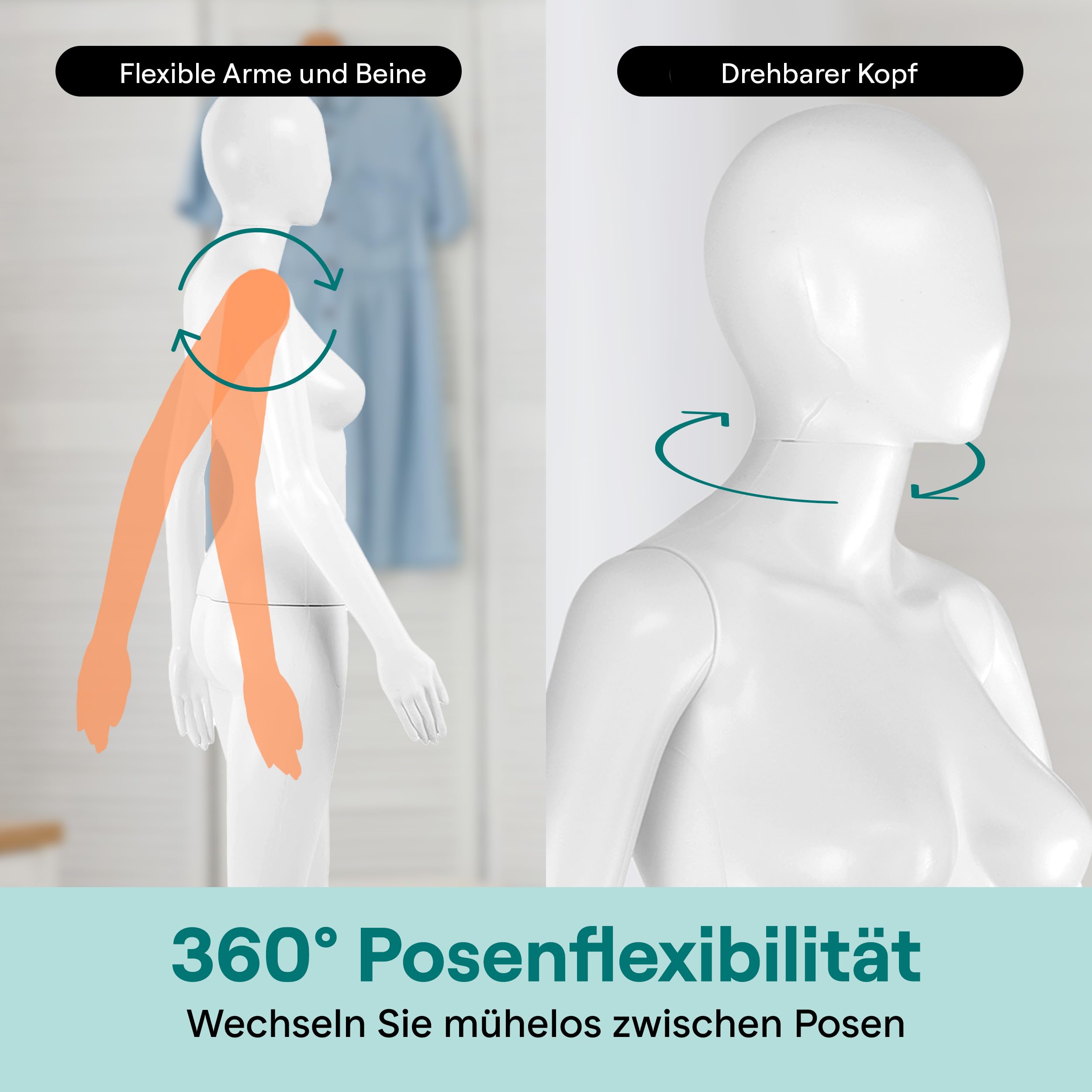 SereneLife Damen-Puppenmodell, 175 cm hoch, Realistisch, Verstellbare Arme und Beine, Drehbarer Kopf, Abnehmbarer Standfuß für Nähen