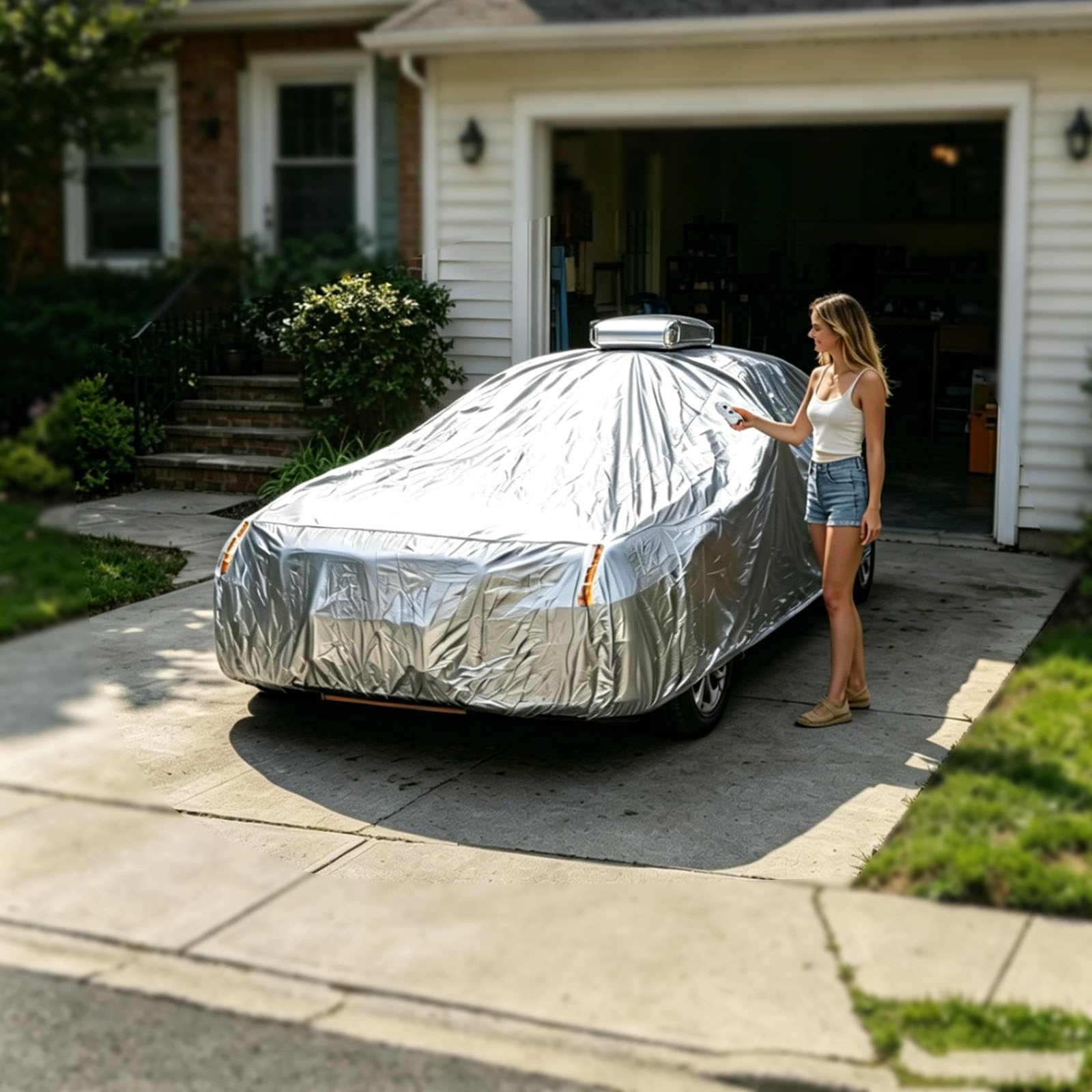 SEDAMORALLY 2026 New Model Solar Automatic Car Cover with Remote Control, Car Cover Solar Charging, Quick 10s Open, All-Weather Protection for Sedan SUV MPV, Multiple Sizes Silver-YXXL
