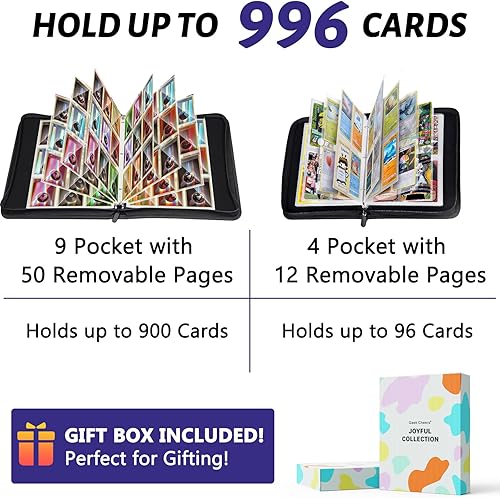 Miniatura 5 de Carpeta de tarjetas de fútbol para 900 tarjetas, carpeta de piel sintética de 9 bolsillos con 50 fundas extraíbles para deportes y tarjetas TCG MTG,