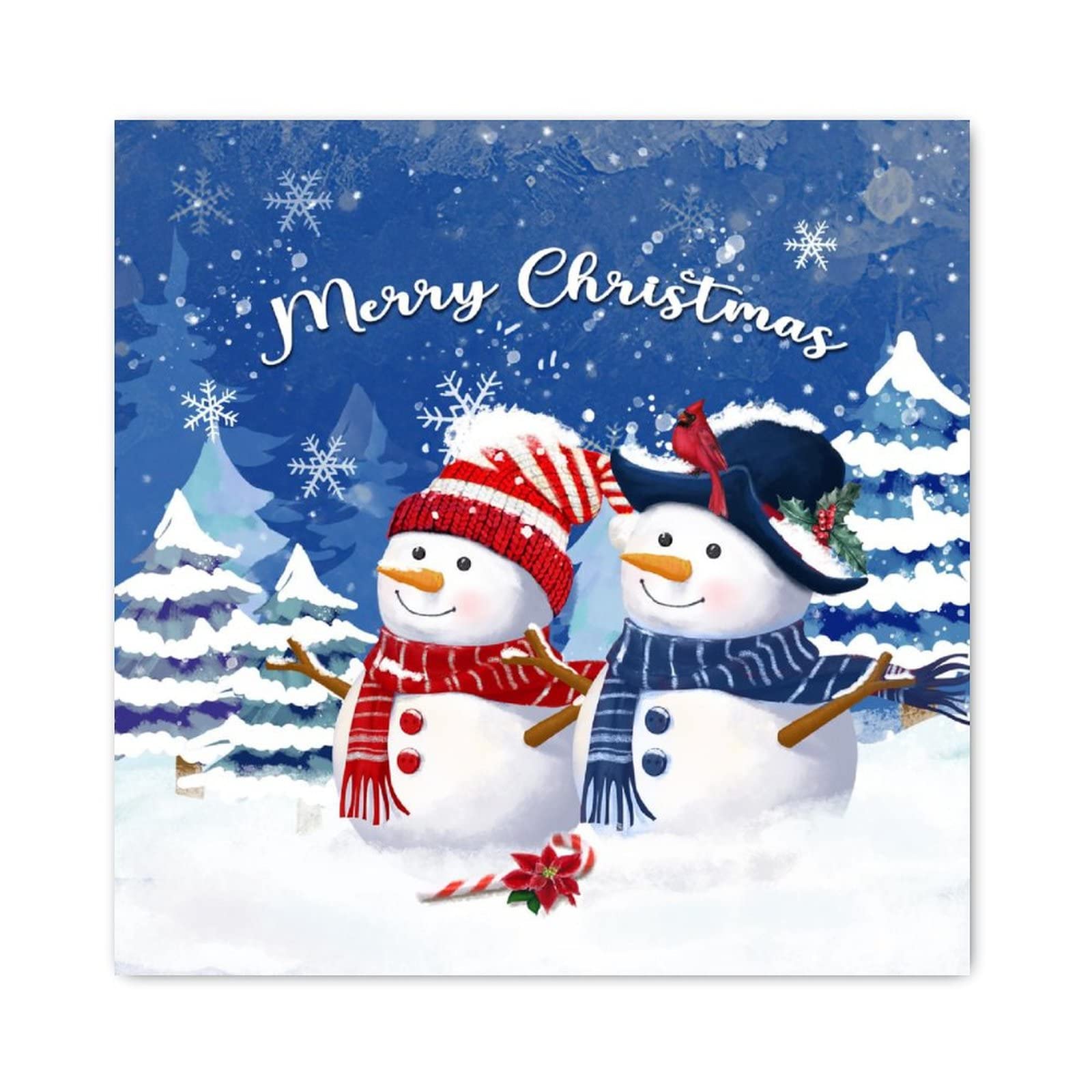 Panneau en bois Merry Christmas avec bonhomme de neige et cardinal