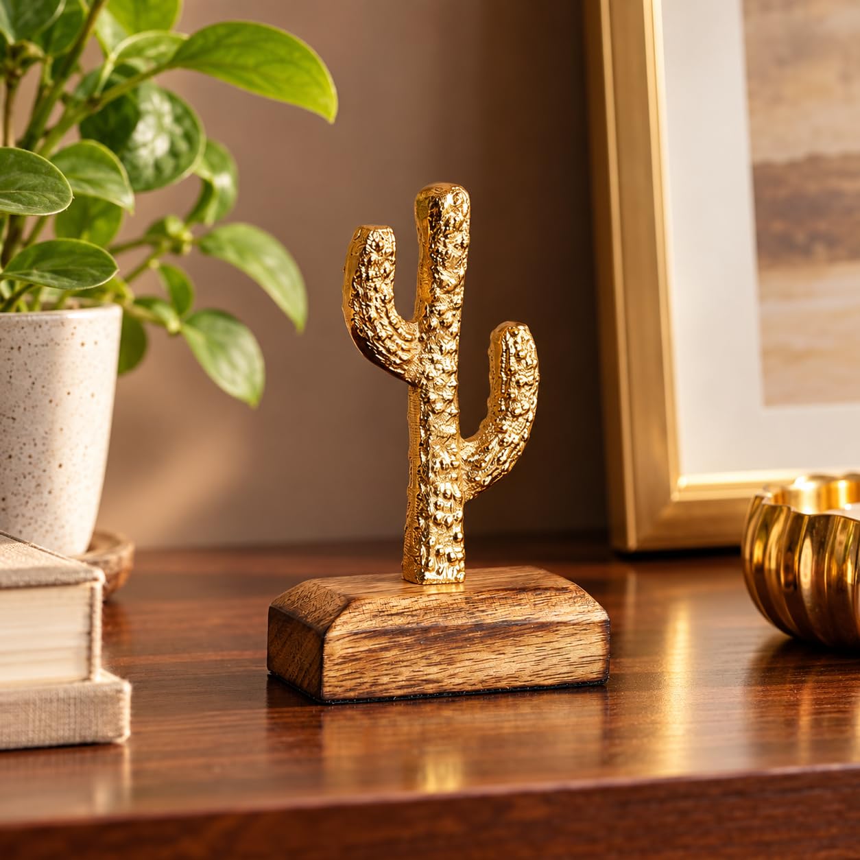 Gold Mini Cactus Sculpture - Home Decor -1