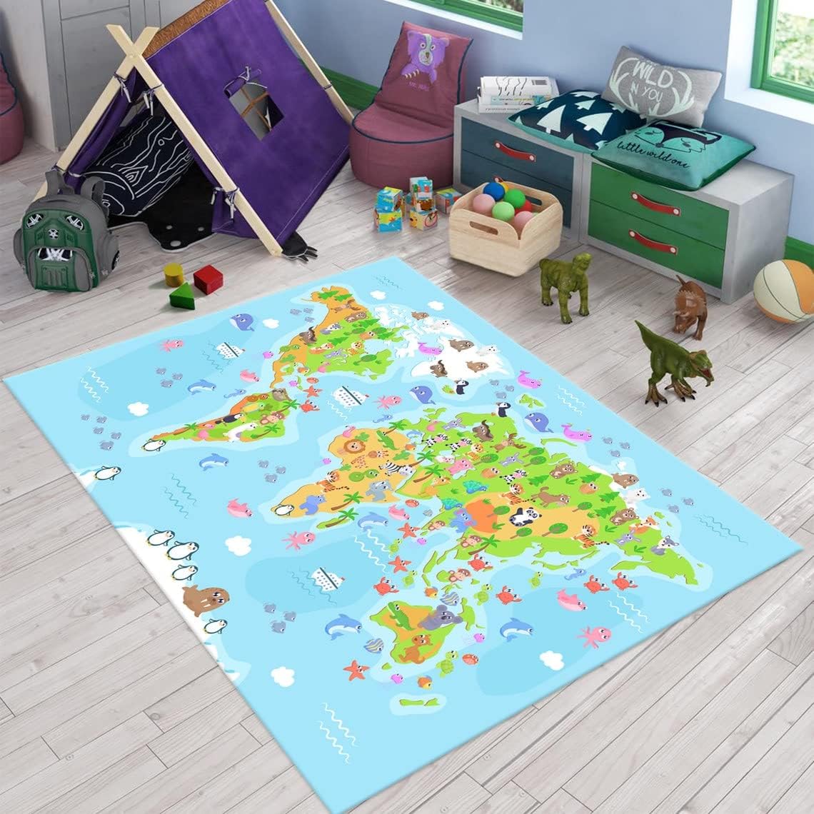 Kids Rug, Animals World Rug, Educational Continents Rug, C103 (31”x47”)=80x120cm