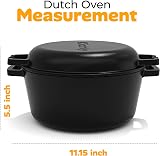 KICHLY 2 En 1 Four Hollandais En Fonte Pré-Assaisonné Avec Couvercle De Poêle A Griller A Double Usage - Cuire Au Four, Frire, Rôtir, Ragoût Et Griller - Cuisson A L'intérieur Et A L'extérieur - 2