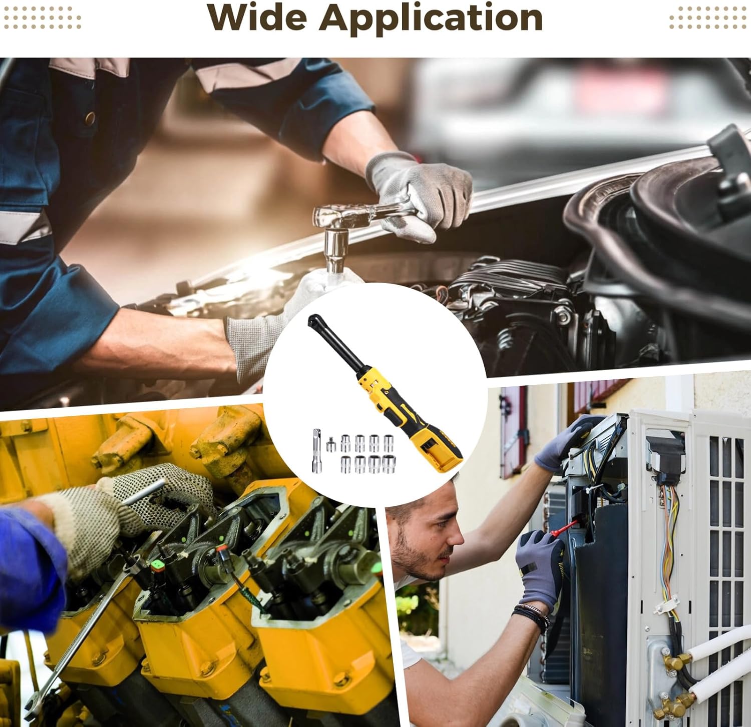 21V Compatible 3/8 in Ratchet Wrench, 6 in Extended Head, Automotive Power Tool Set
