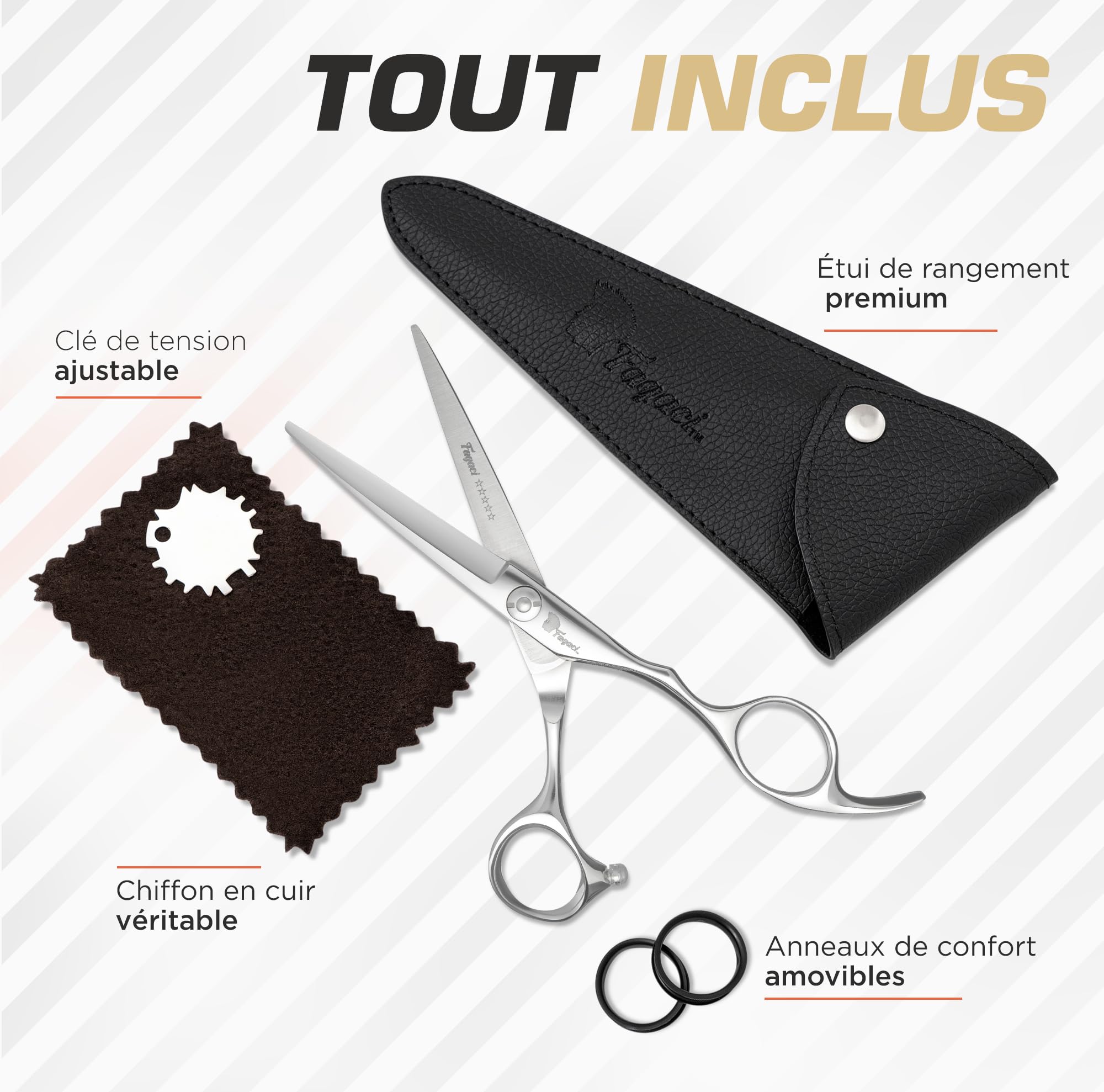 Fagaci Ciseaux à cheveux professionnels Lames tranchantes, ciseaux de coupe fine pour homme et femme, kit de ciseaux de barbier