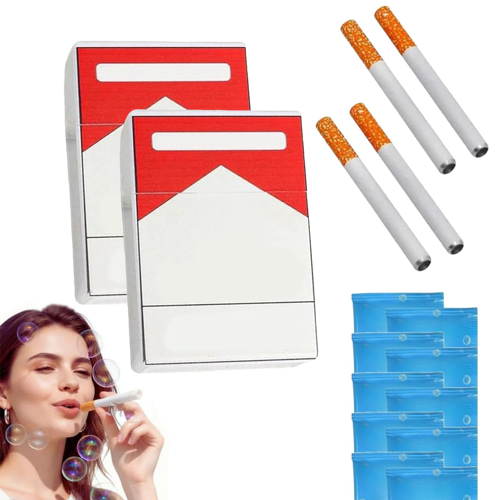 Seifenblasen Zigaretten 2er Set, Bubble Puff Zigaretten zum Blowing Bubbles, Zigaretten Seifenblasen als Spaßartikel für Party, Festival und Geschenk - 2