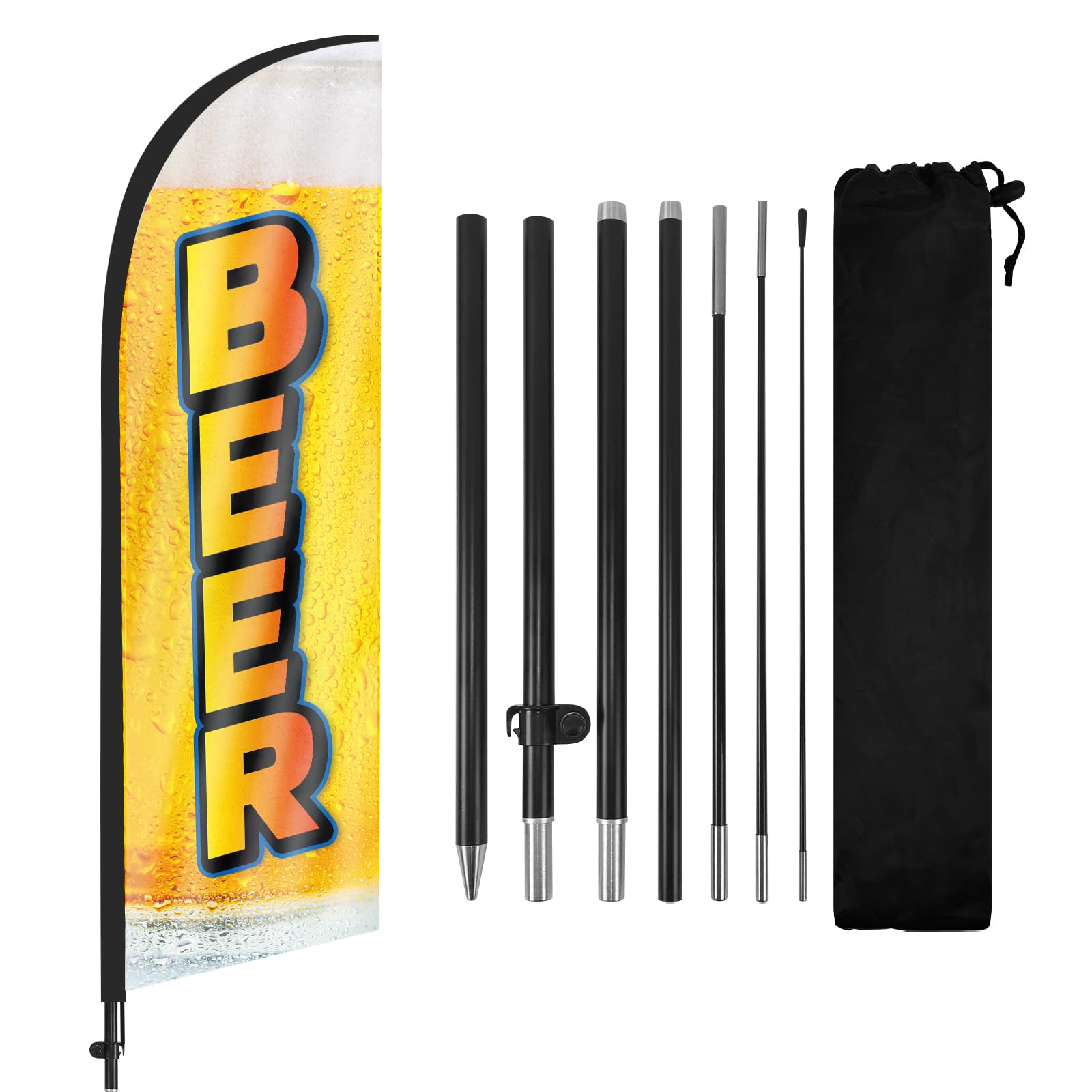 FSFLAG Beer Feather Flag With Flag Pole Kit And Ground Spike,8.2FT Beer Windless Flag Banner Sign Business For Outdoor Advertising