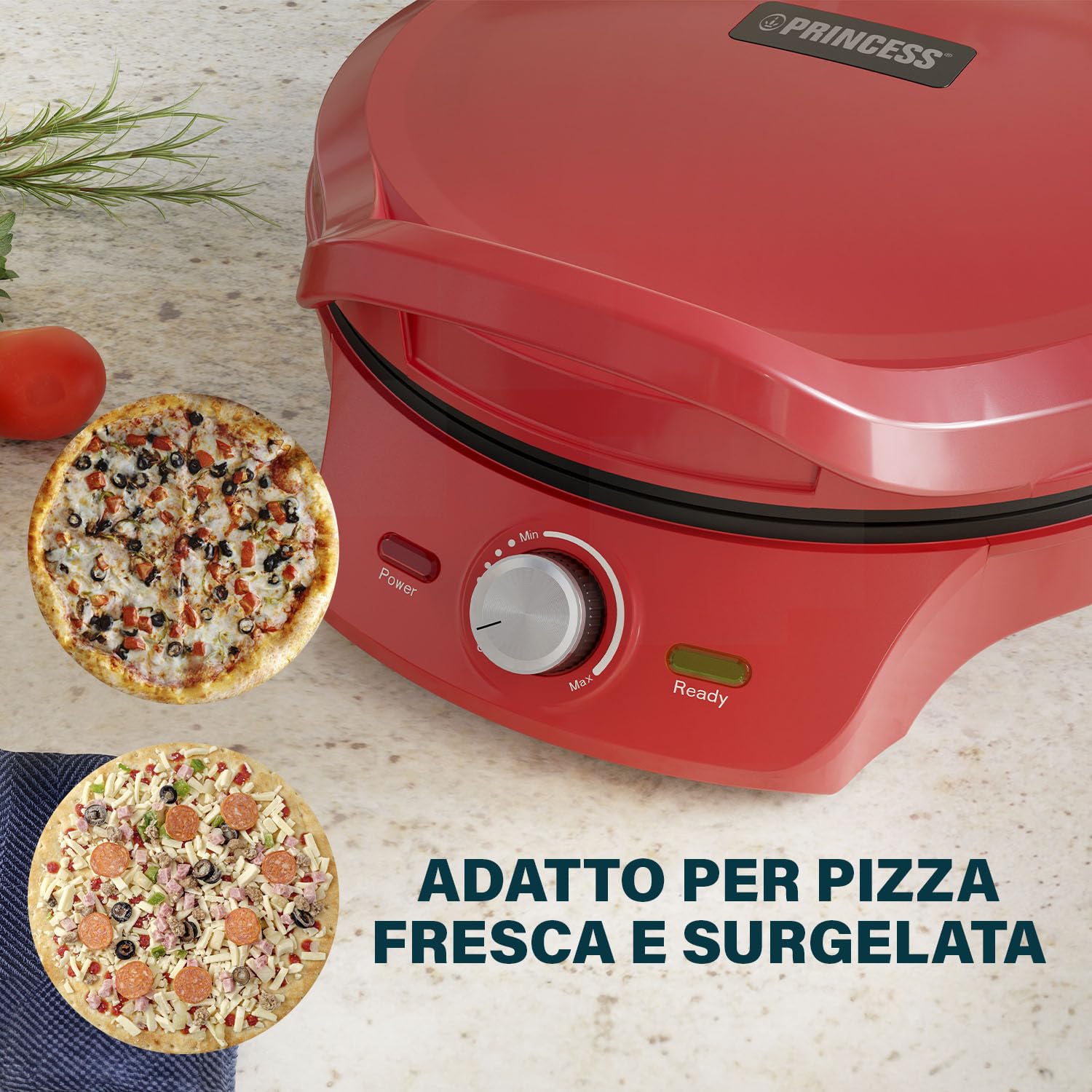 Princess Pizza Maker - Ø 32 cm - Termostato regolabile - Multifunzione - Funzione grill inclusa - fino a 200°C - 115007