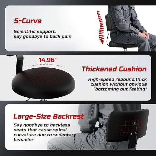 Miniatura 23 de Mechanic Taburete con ruedas, asiento de auto con bandeja de herramientas grande para talleres de reparación de automóviles, taburete de taller