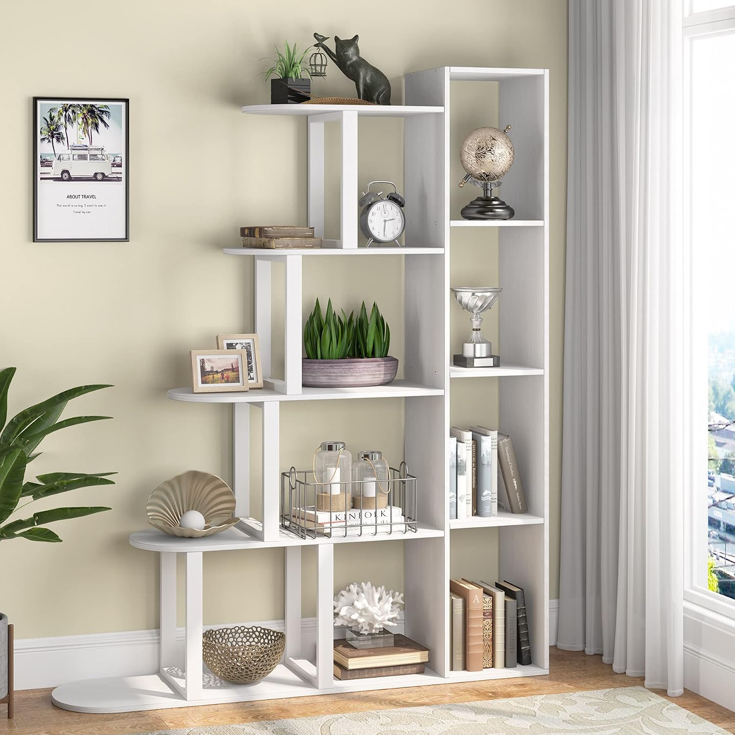 Tribesigns 5-Tier Bookshelf Industrial Bookcase, 5 Shelf Corner Ladder Shelf Modern Display Shelf Storage Organizer for Living Room, Home Office (White)