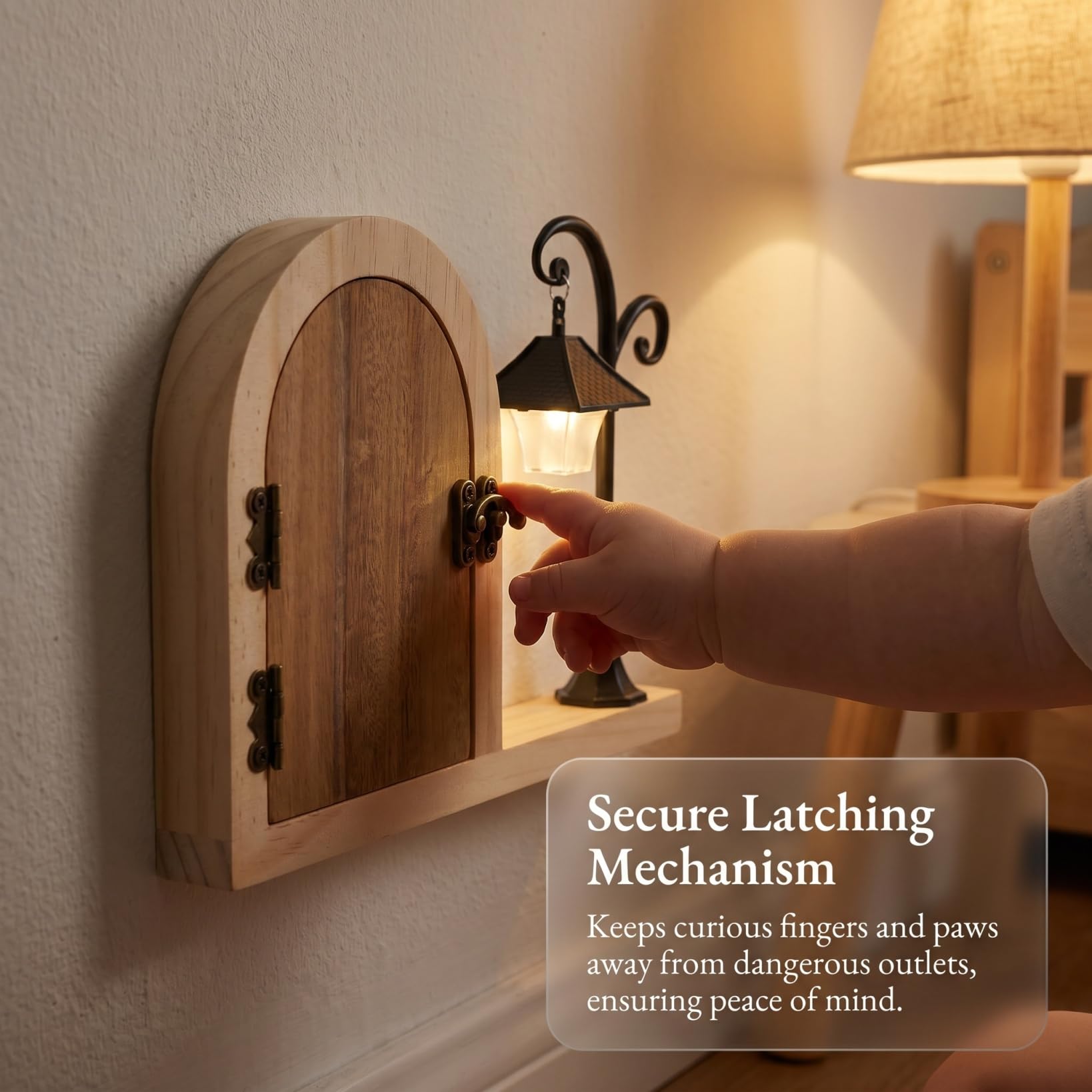 Toddmomy Cache-prise de porte en bois avec veilleuse lumineuse, protection adhésive pour interrupteur et animaux domestiques, plaque de sécurité décorative pour chambre à coucher et salle de jeux