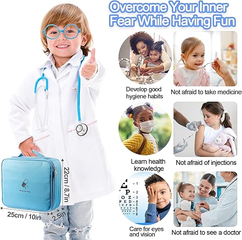 Miniatura 3 de Aanxufa Kit médico realista para niños, juguetes médicos educativos con estetoscopio real y bolsa médica lavable, superar el miedo al tratamiento