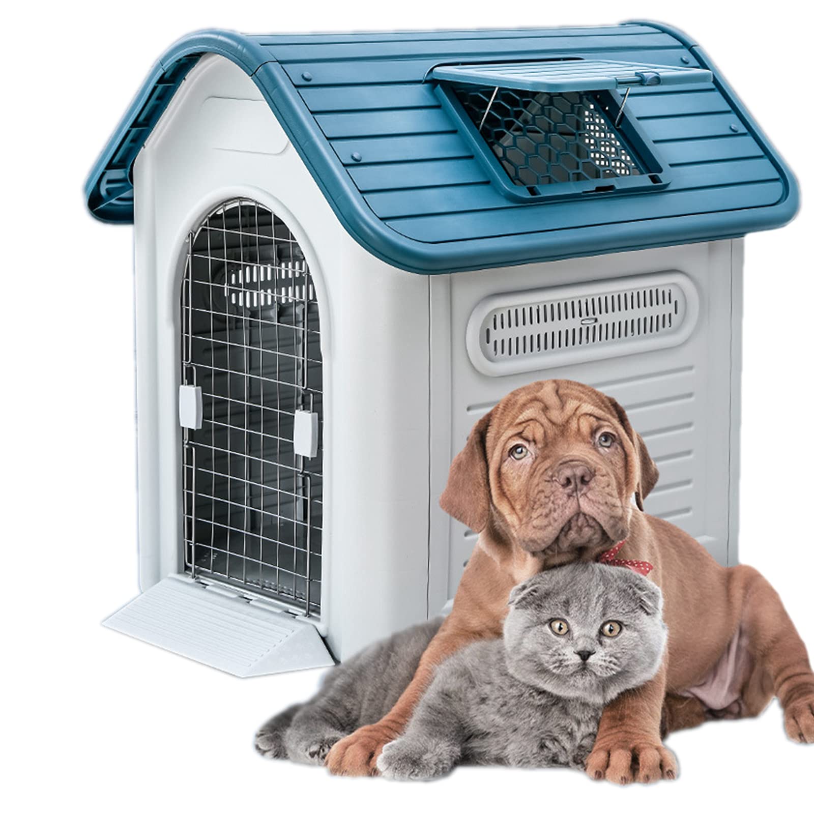 Caseta Perros Exterior, Casa para Perros Exterior, Caseta de Jardín para Perro Grande/ Mediana/Pequeña, Impermeable Casa Perro Caseta Perros Interior Plas(Size:L:Body length 0-31.5 inches,Color:Azul)