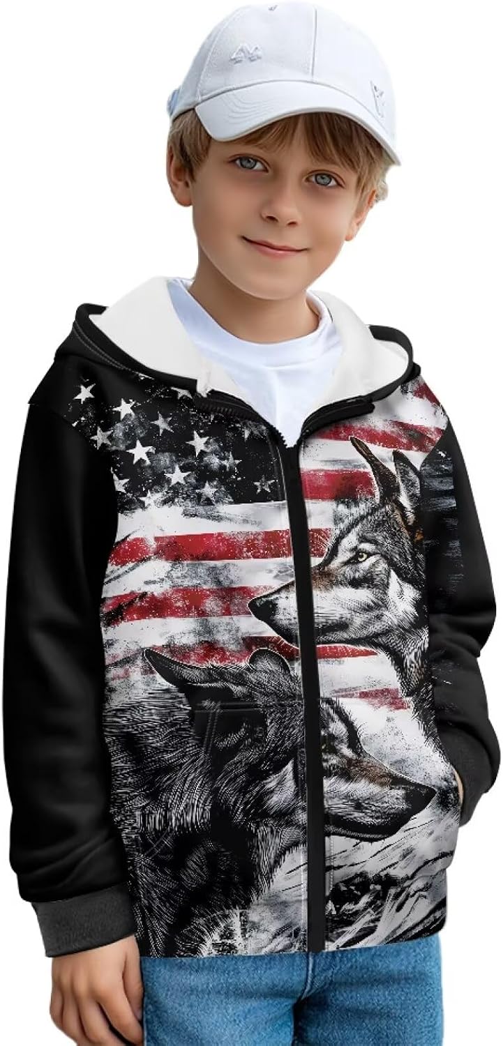 Boys Zip Up Hoodies Size 6-16 Long Sleeve Clothes Soft Hooded Jackets with Pockets