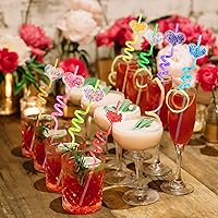 Vista 7 de 24 Count 8 Color Glitter Valentines Day Party Favors Plastic Drinking Straws with 2 PCS Cleaning Brushes