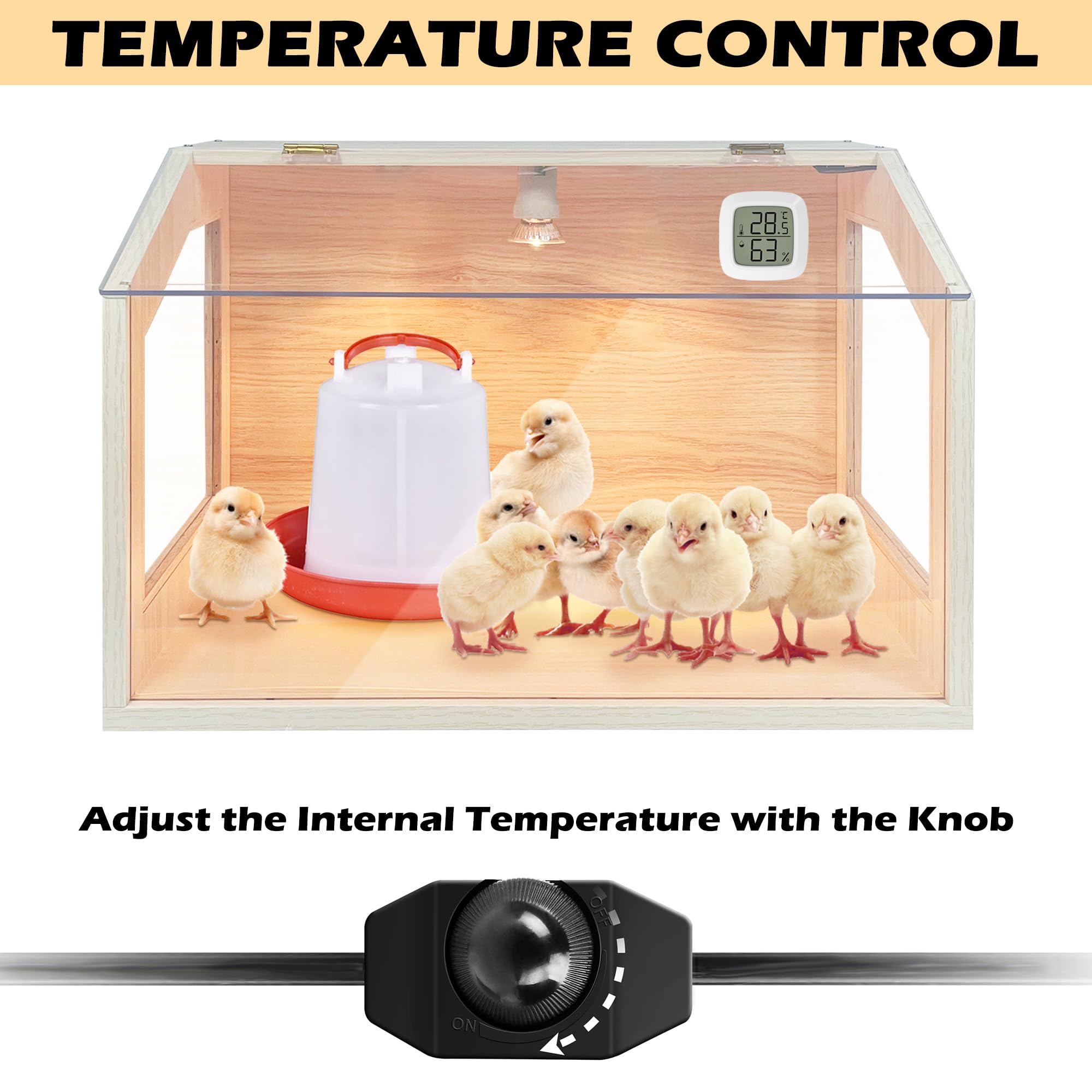 Caja de cría Inteligente para 20 Pollitos con 2 lámparas de Calor, Caja de incubadora para Animales pequeños, Pollitos, Patos, codornices, hámsteres, lagartos, 16 x 12 x 12 Pulgadas