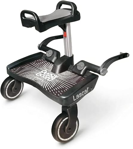 Lascal BuggyBoard Maxi+ Universal Stroller Board with Gray Folding Seat, Fits 90% of Strollers Including UPPAbaby, Baby Jogger, Bugaboo, No Need for a Double Stroller, Max Weight 66 lbs.