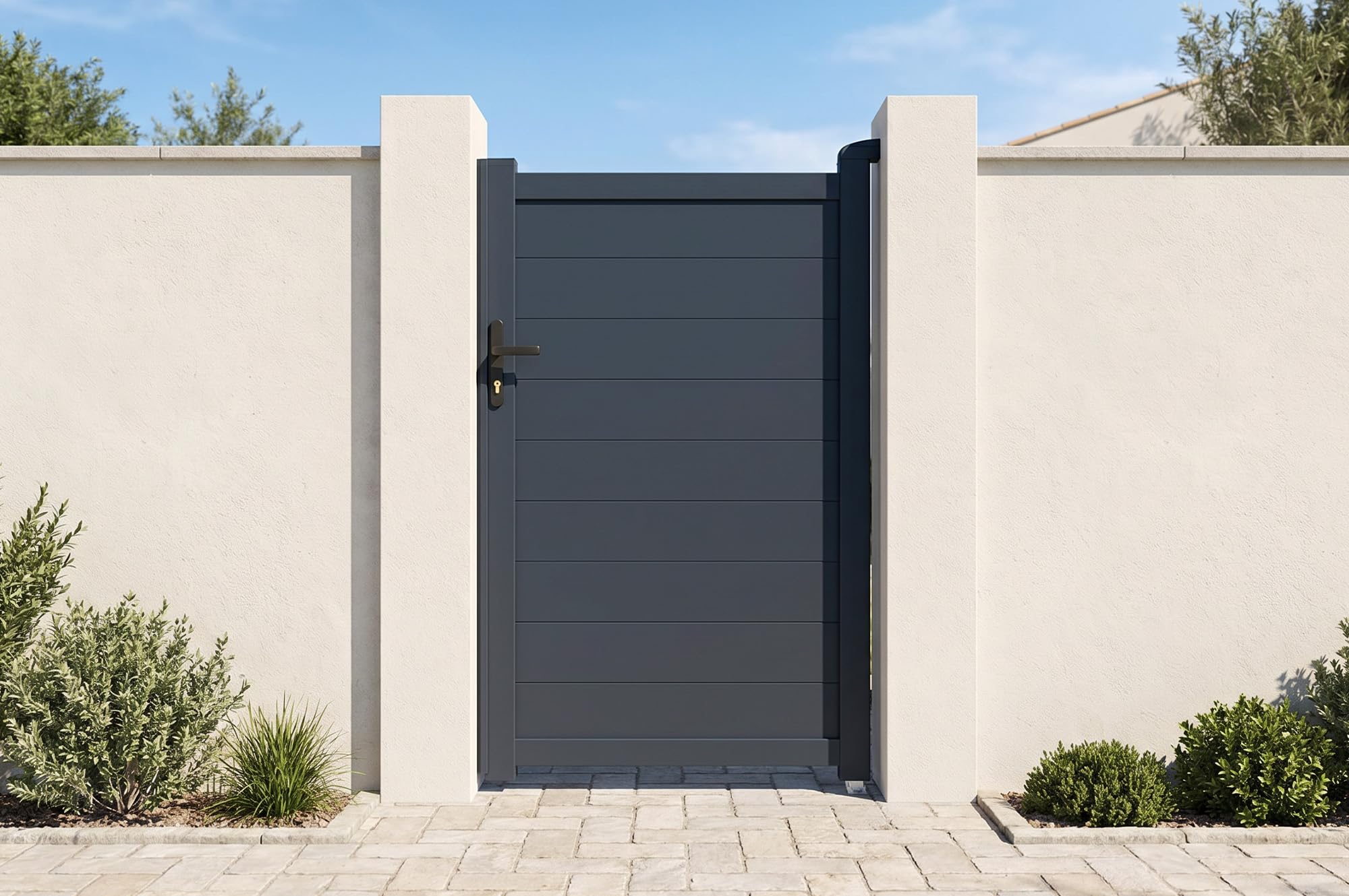 Casanoov Puerta peatonal exterior​ 1m EIGER Alt.160cm + Kit de inversión de apertura