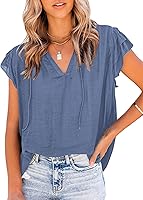 Vista 1 de Dokotto - Blusas informales con cuello en V para mujer, diseño de manga corta, con cordón ajustable