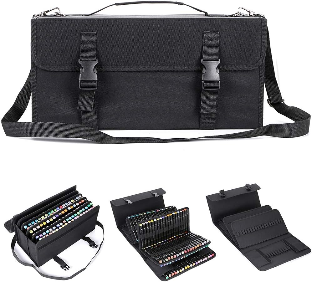 BTSKY New 171 Slots Marker Case Lipstick Organizer-Canvas Markers Holder for Markers and Sketch Markers Black
