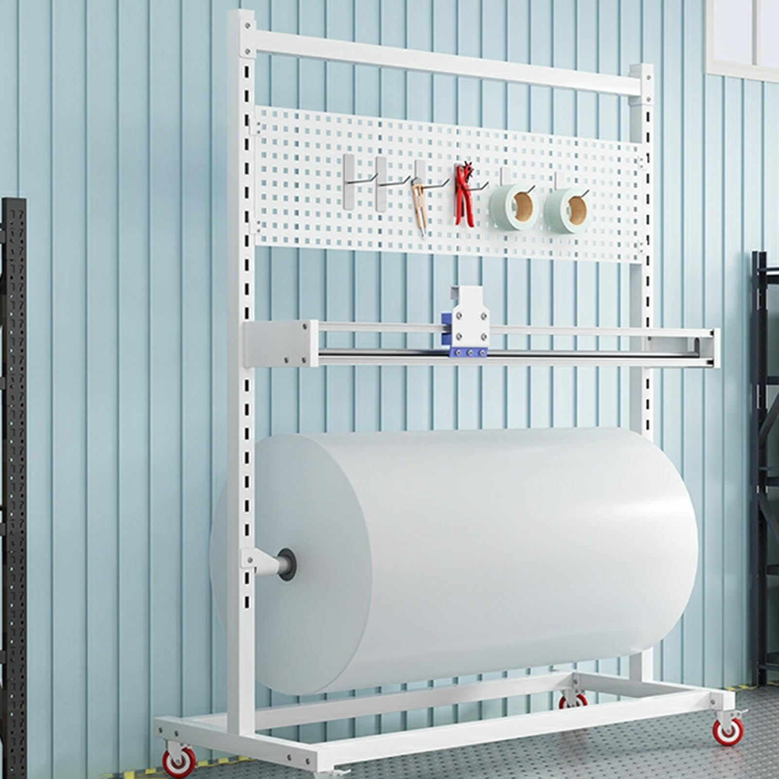 Scaffale di imballaggio regolabile con taglierina di carta integrata per imballaggio, spostamento e spedizione efficienti in magazzino, officina e laboratorio