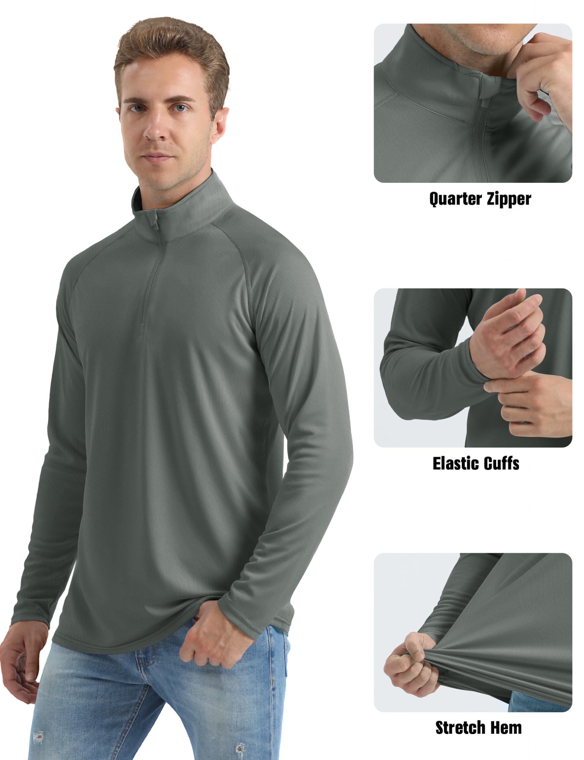 Hiking Shirts for Men Summer Sun Protective Clothing for Men Rash Guard Shirt Long Sleeve Outdoor Shirts for Men Quick Dry UV Shirts Dark Grey 3