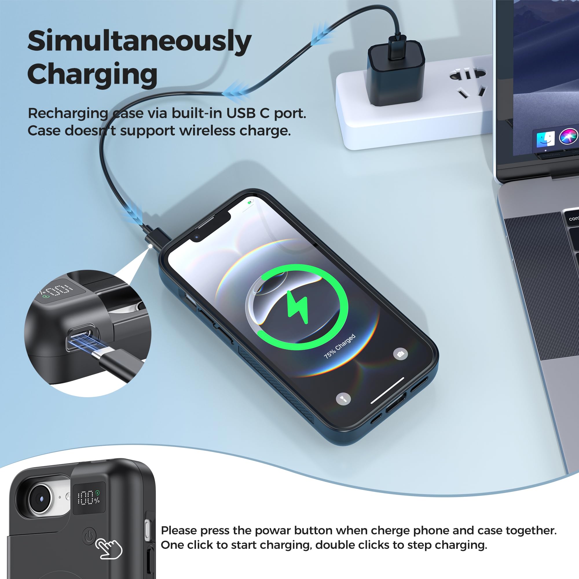 Mavulo Akkuhülle für iPhone 16e/17e, 9300mAh 20W Battery Case, Handyhülle mit Powerbank, Ladehülle Akku hülle für iPhone 16e & iPhone 17e(6,1")