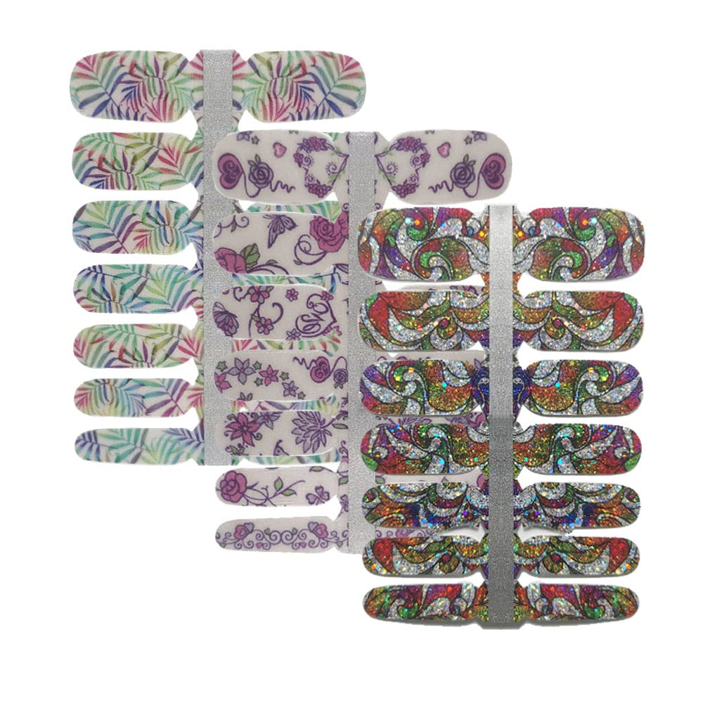 LIULI Nail Polish Strips Glitter Colorful Wraps Spring Flowers Design Stickers Press On Nail Decals for Women Girls DIY Supplies (#4)