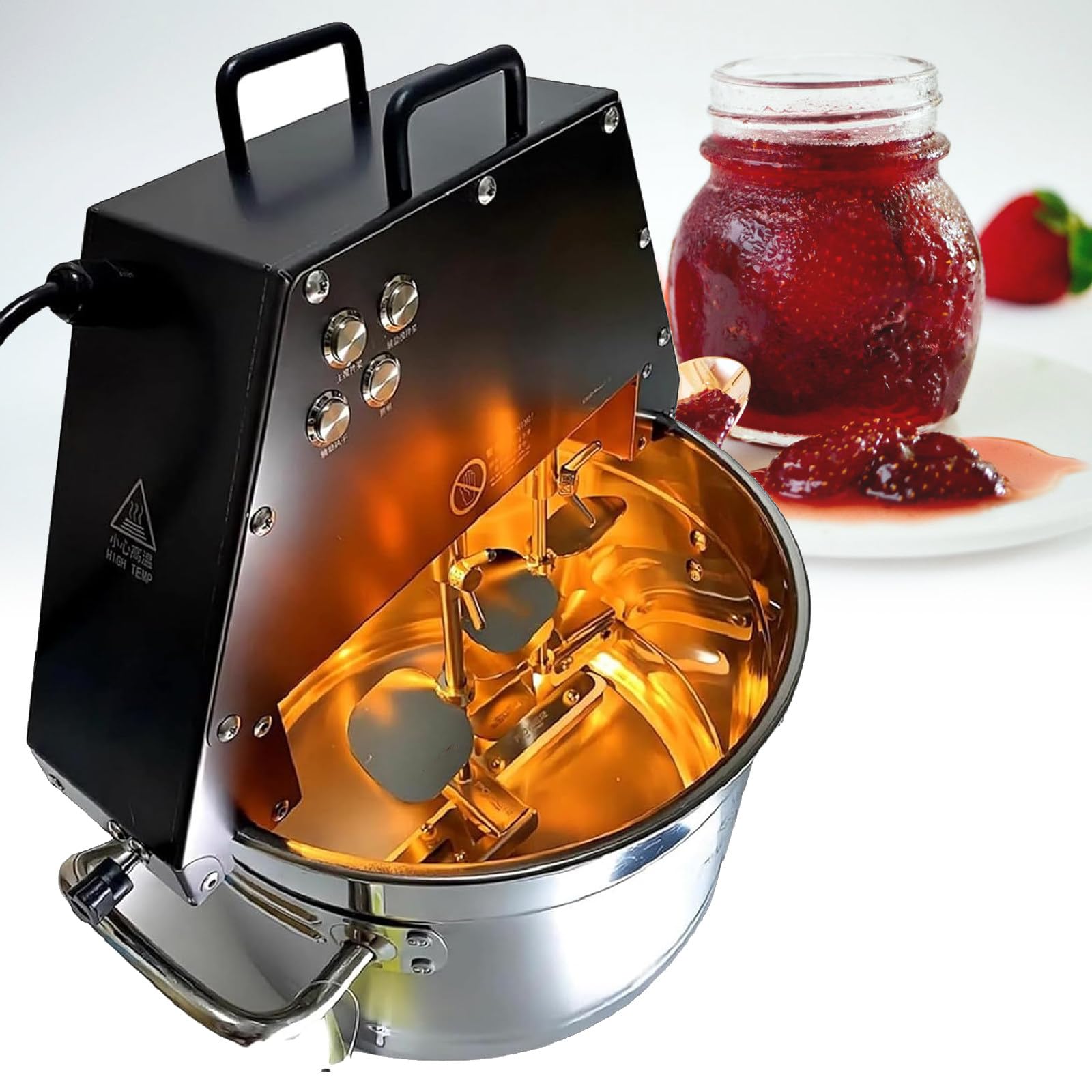 VNATWGOO Stainless Steel Jam Stirring Pot, Automatic Pot Stirrer, Electric Food Mixer Pot, Double Stirring Blade Stirrer, with LED Lighting and Turbine Blower,220V