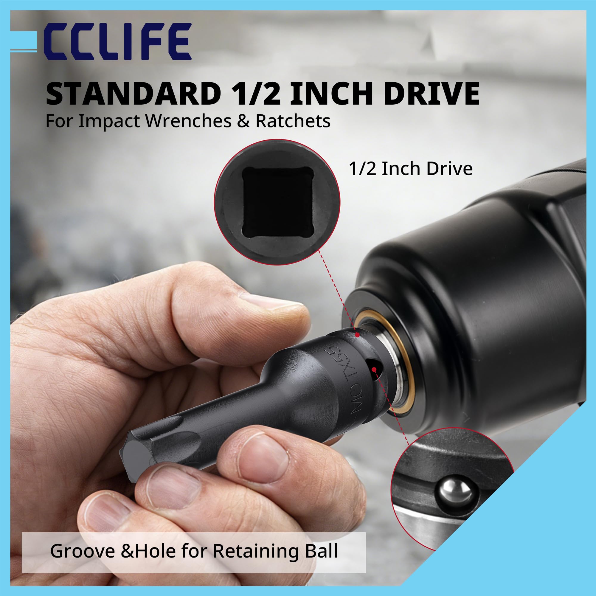 CCLIFE Torx KraftBit zestaw kluczy nasadowych 1/2", 8-częściowy zestaw końcówek do wkrętarki udarowej T30-T80 CR-MO, bity udarowe, 78 mm, bardzo długie, do naprawy i konserwacji