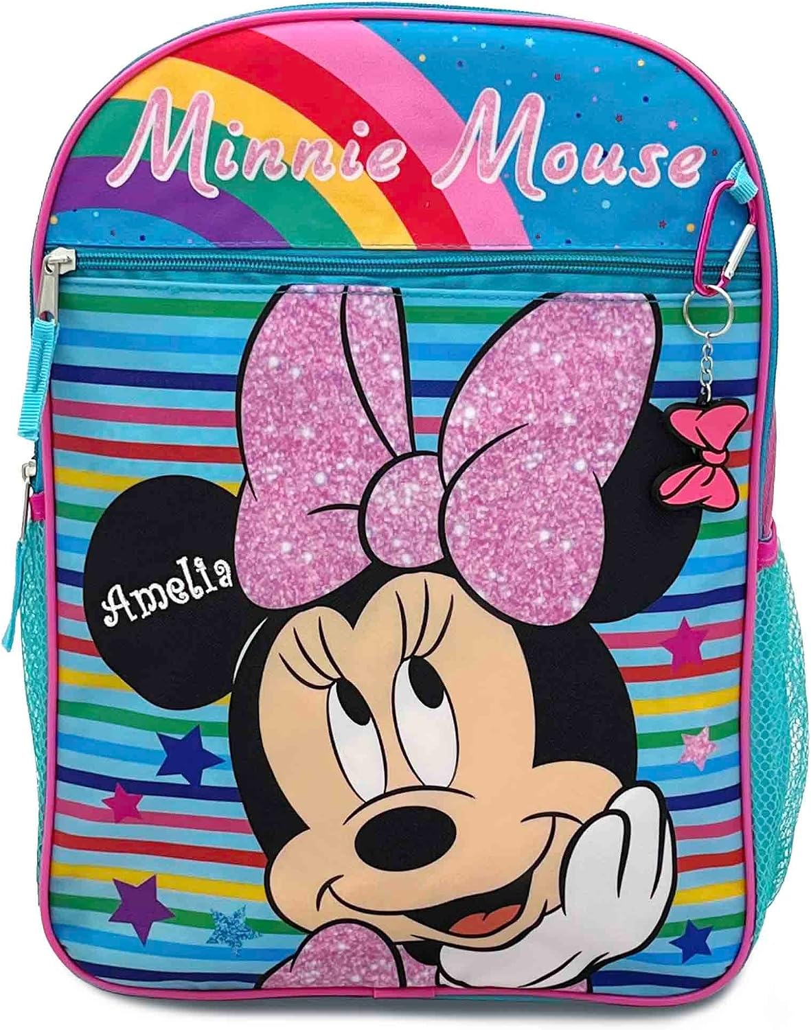DIBSIES Personalized Licensed Character Backpack - 16 Inch (Minnie Backpack with Lunch Bag, Caribiner Clib, and Keychain)