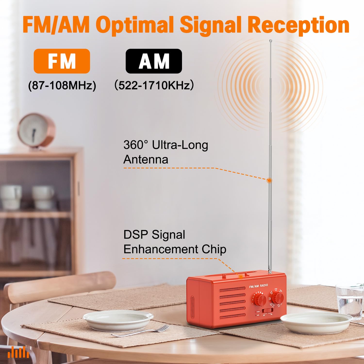 Radio a Transistor AM FM - Radio Portatile con Migliore Ricezione Altoparlante Integrato per Cuffie Radio Alimentata Tramite USB/Alimentazione a Batteria per Casa/Esterno/Emergenza(Rosso)