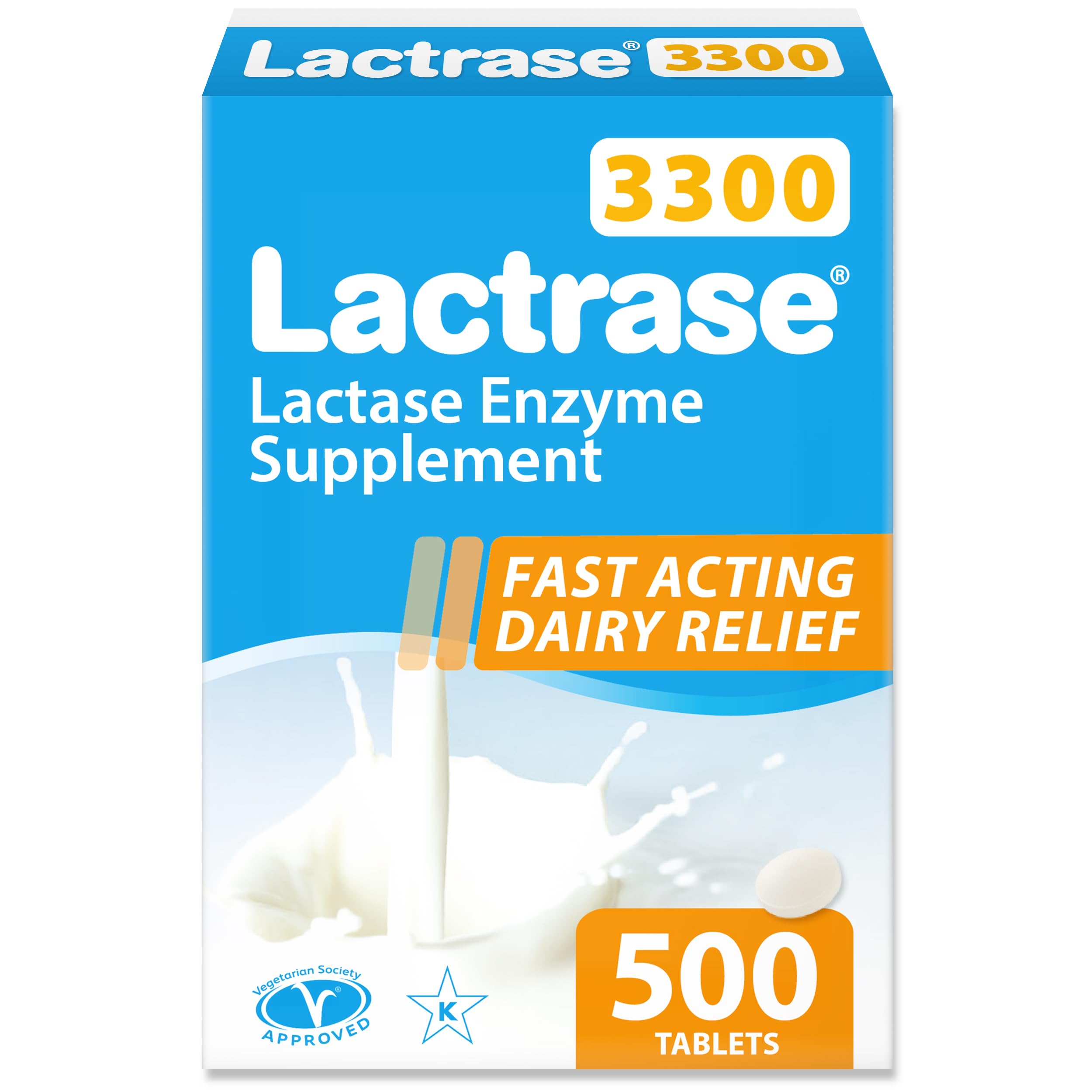 Lactrase Refill Pack – #1 Lactase Brand in German Pharmacies – Original 3,300 FCC Lactase Units – 500 Fast-Acting Pills for Lactose Intolerance – Enjoy Dairy Again