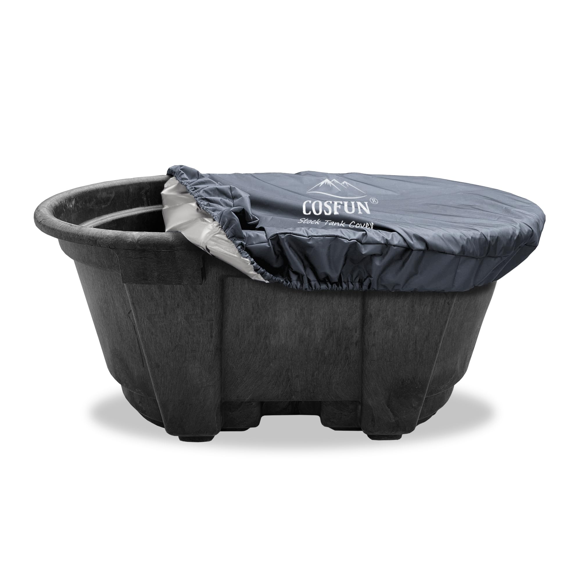 COSFUN 100 Gallon Ice Water Therapy Ice Bath Cover Cold Water Cover ,Waterproof Heavy Duty Oval Stock Tank Cover,Grey-image-35