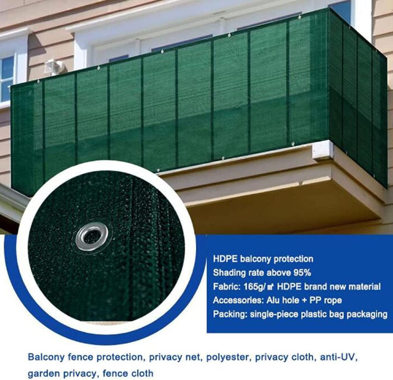 PE Fence Privacy Screen Balcony Cladding Wind Protection Windscreen Railing Cover 90% Blockage for Garden (Color : Green Size : 1x3m) (Green 1x3m)