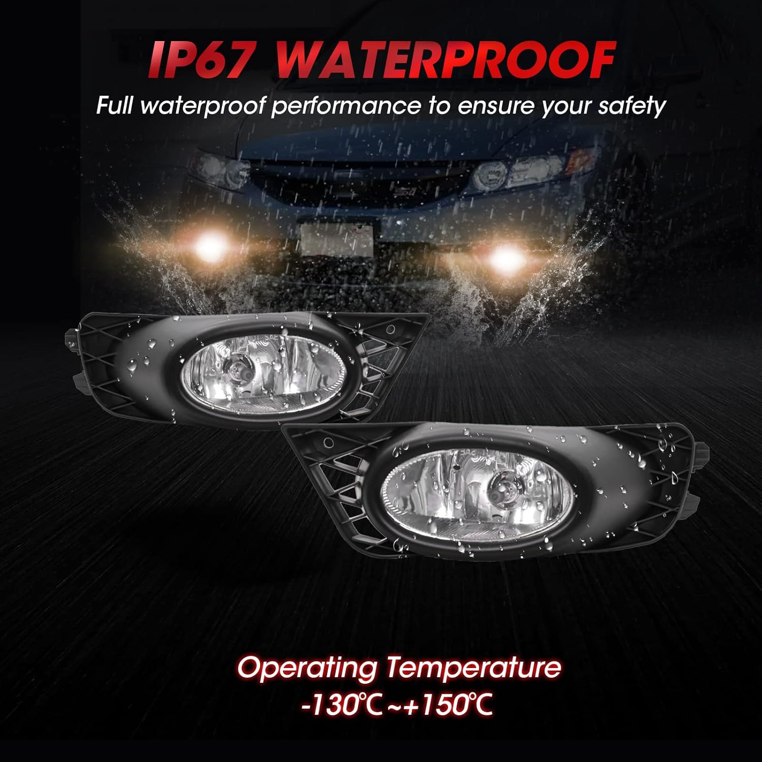 Fog Lights Assembly Replacement For 2009 2010 2011 Honda Civic Sedan with H11 12V 55W Wiring Harness and Switch Clear Lens