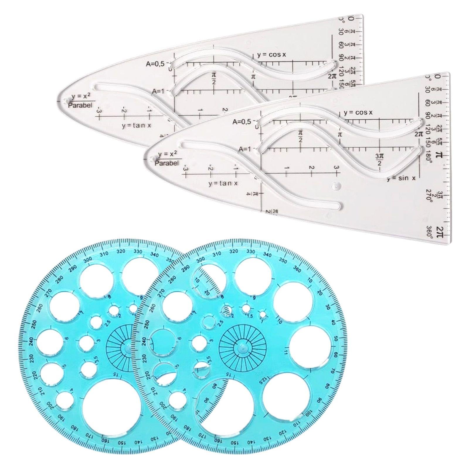 Wufgwbd Transparent 2 Pieces Of Cosine Ruler And 2 Pieces Of Protractor, Student Learning Aids, Efficient And Accurate Drawing, Suitable For Students To Solve Problems, Office Design.