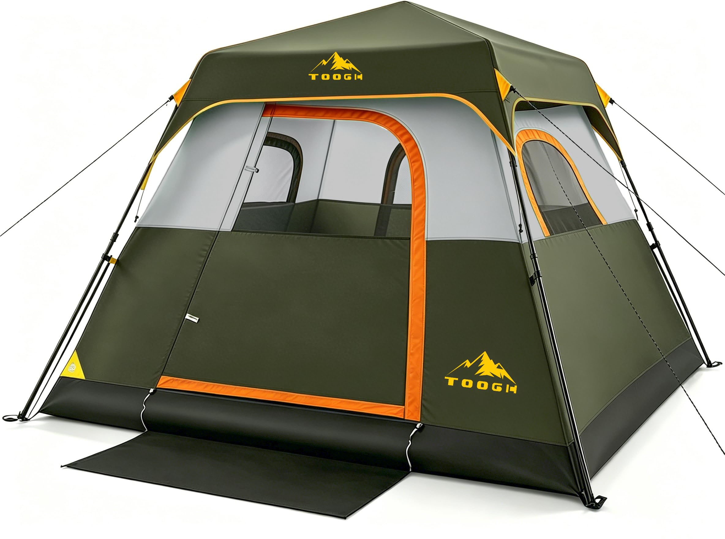 Toogh 3/4 Person Camping Tent with 1 Door, 4 Windows, and Upgraded Ventilation– Instant Setup, Waterproof, 8'x 8'x 67''Oxford Fabric Floor Pop Up in 60 Seconds Includes Rainfly and Backpack