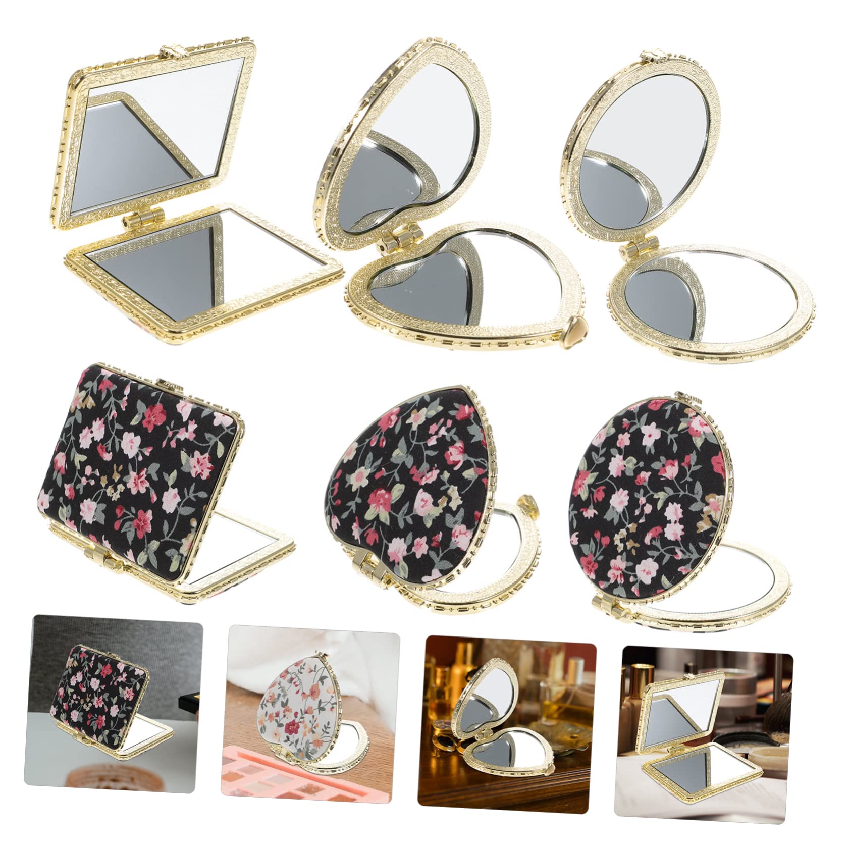 SHERCHPRY 2 Set Specchietto Viaggio Compatto Mini Borsa Doppia Faccia Portatile Per Donne E Ragazze Design Retrò Vari E Colori 6 Pezzi*2