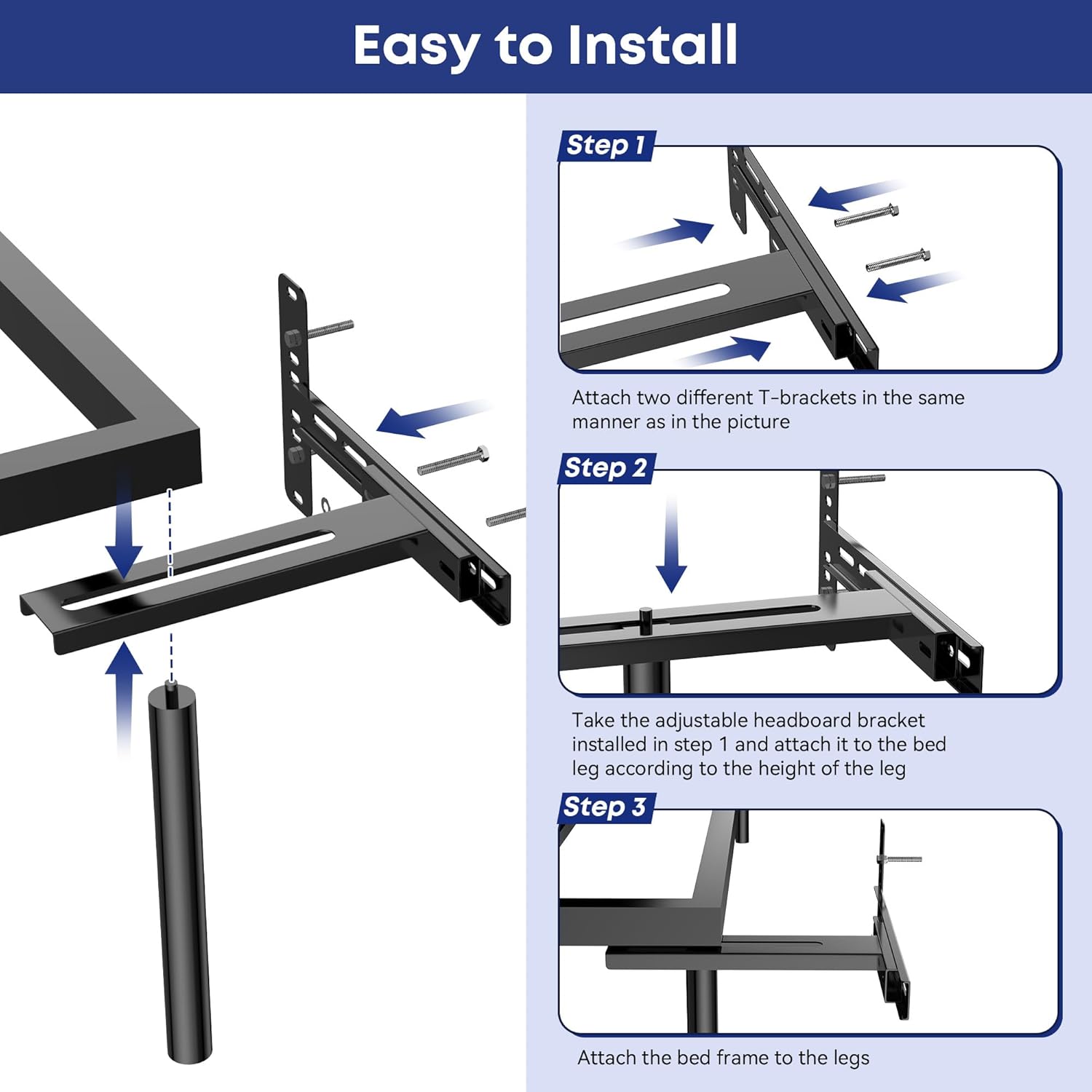 2 Pack Headboard Brackets for Adjustable Metal Beds Headboard & Footboard Extension Kit Fit for Twin Queen King Size Beds