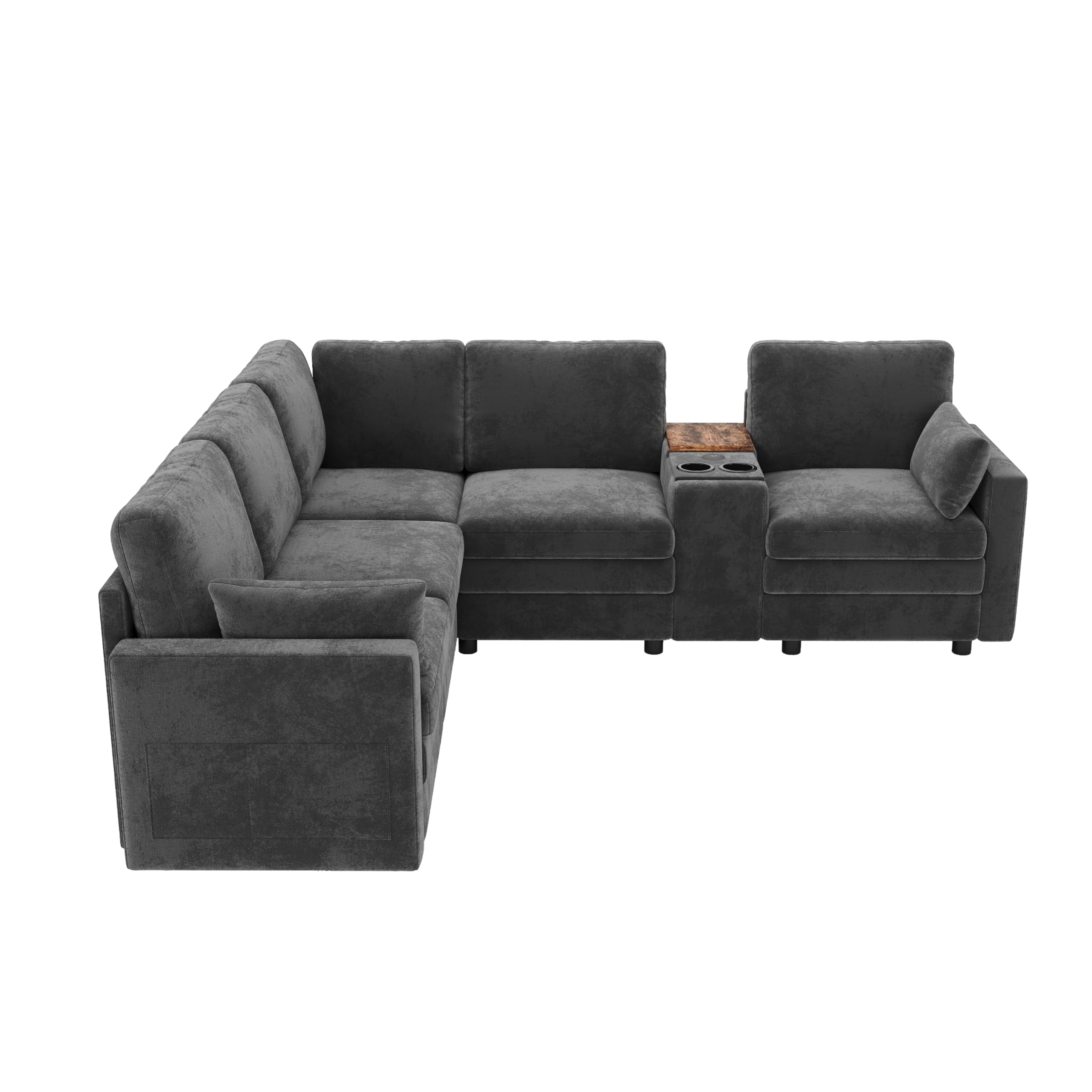 Sapgaks Canapé d'angle en Forme de L avec USB et Porte-gobelet,Canapé modulaire 5 Places avec Console Centrale Rabattable et Espace de Stockage,Canapé Nuage,Convient pour Le Salon et la Chambre,Gris