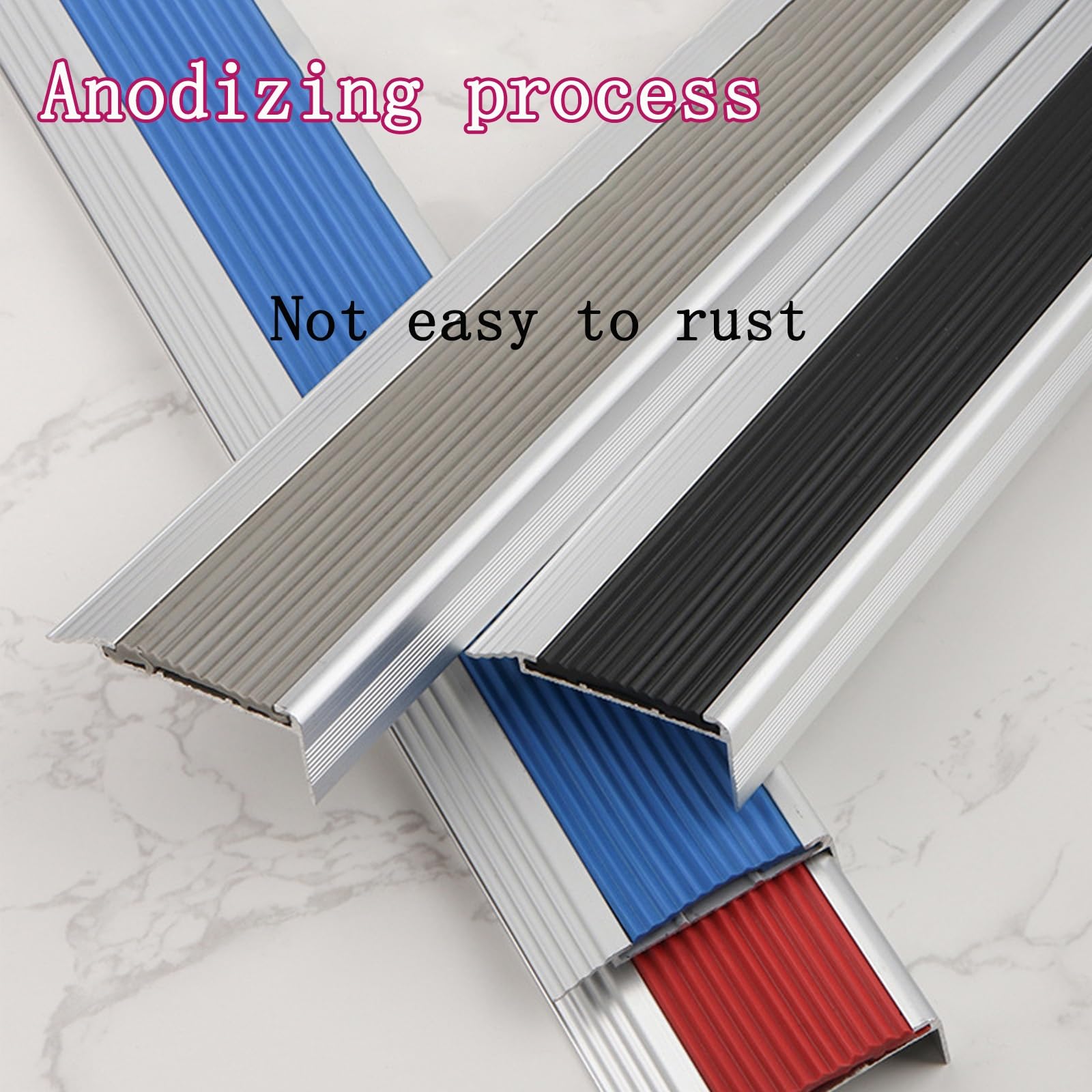 Tira De Escalera Antideslizante Aleación Aluminio, Tipo L Tira Antideslizante, Tira Del Piso Tira Impermeable, Doble Antideslizante, Proceso De Anodizado, Apto para Escaleras Interiores Y Exteriores (