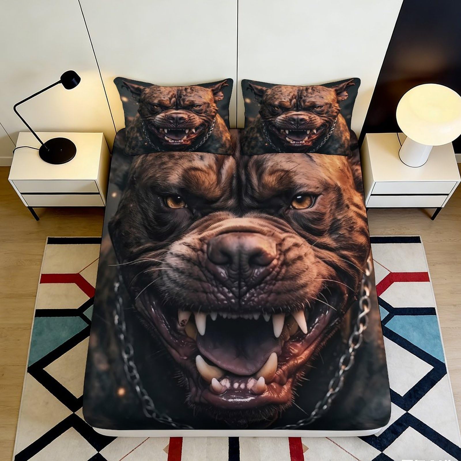3D Printed Fierce Dog Fitted Sheet Microfiber Black Rottweiler Bed Cover for Bedroom Decor Anti-Slip Machine Washable 90x200x25cm