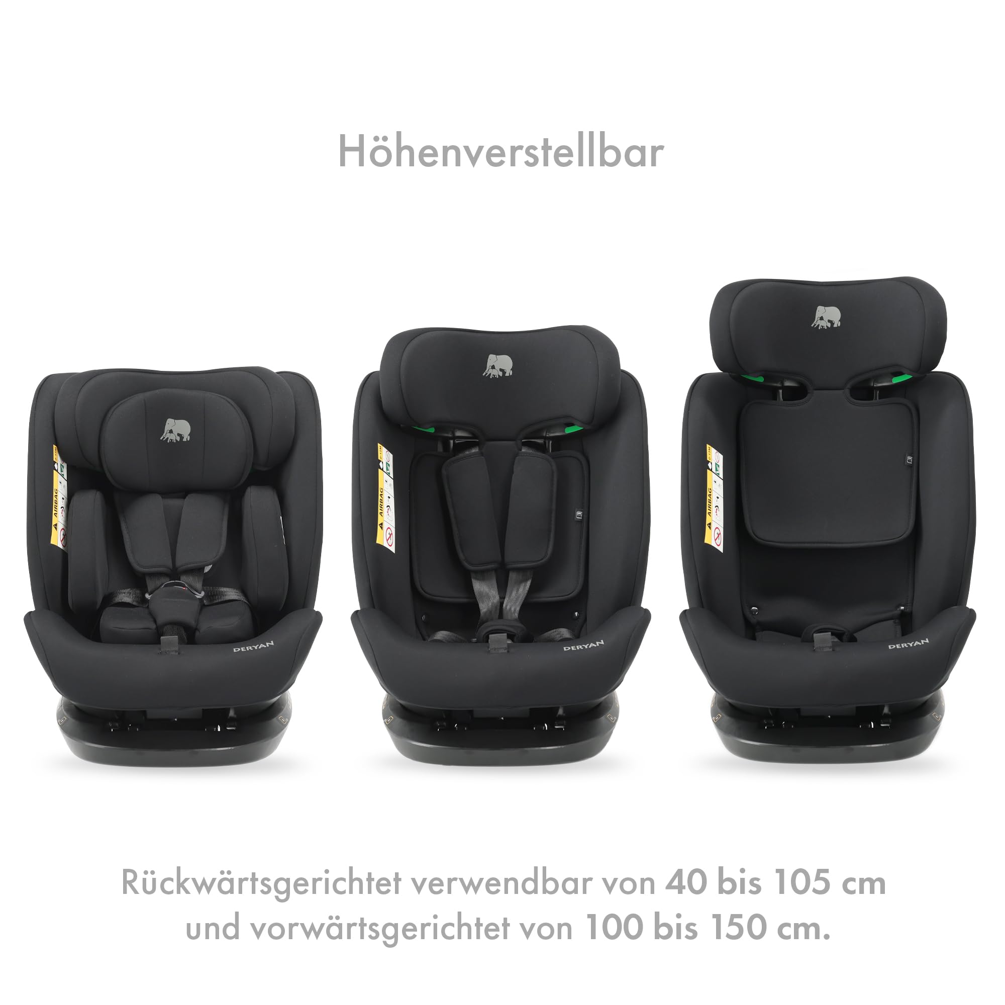 Deryan Clyde i-Size Kindersitz 40–150 cm Gruppe 0+/1/2/3 Autokindersitz mit Gurtbefestigung Seitenaufprallschutz Schwarz