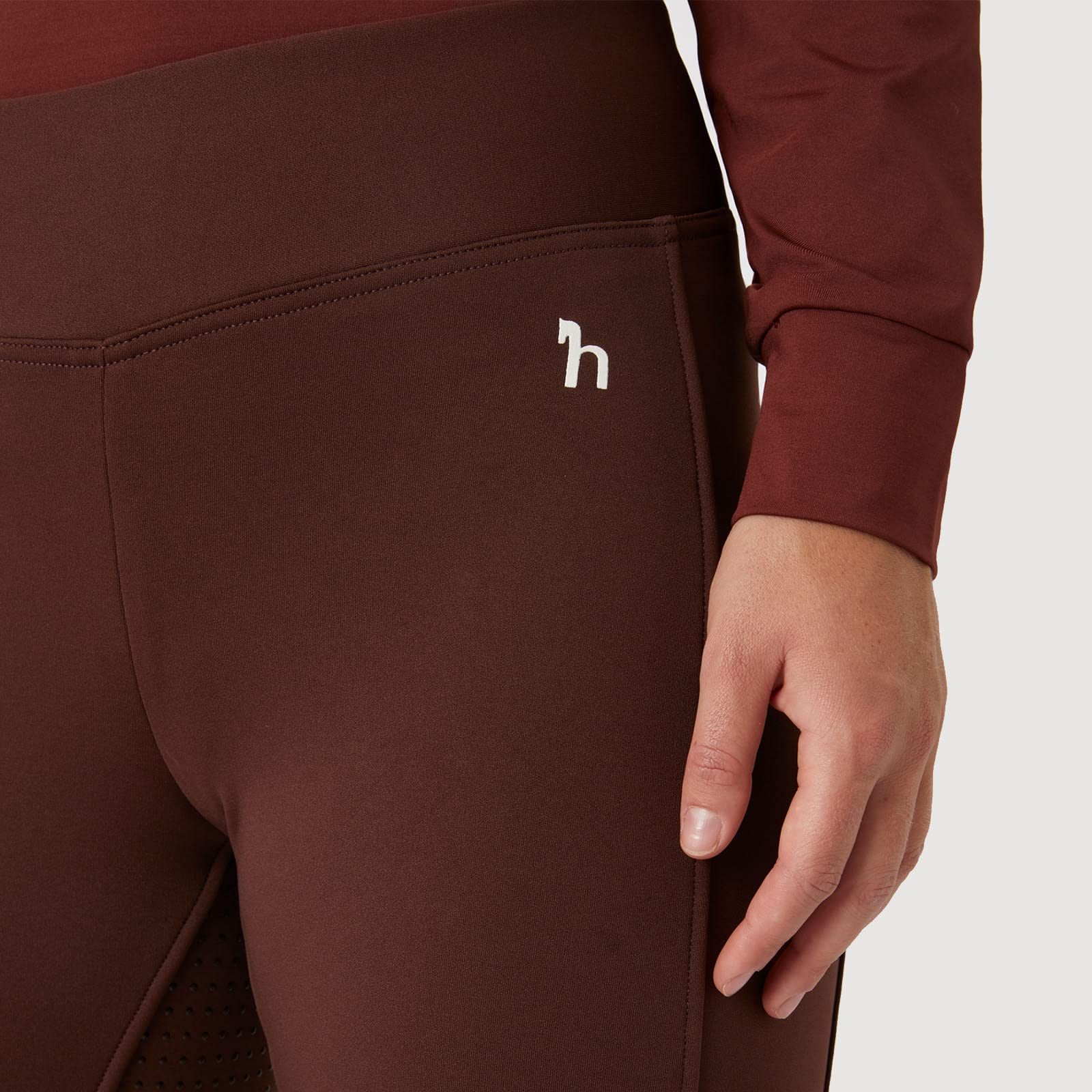 HORZE Damskie legginsy termiczne Active z kieszenią na telefon komórkowy, spodnie do jazdy konnej, termiczne bryczesy damskie, Rum Raisin Brown, 36