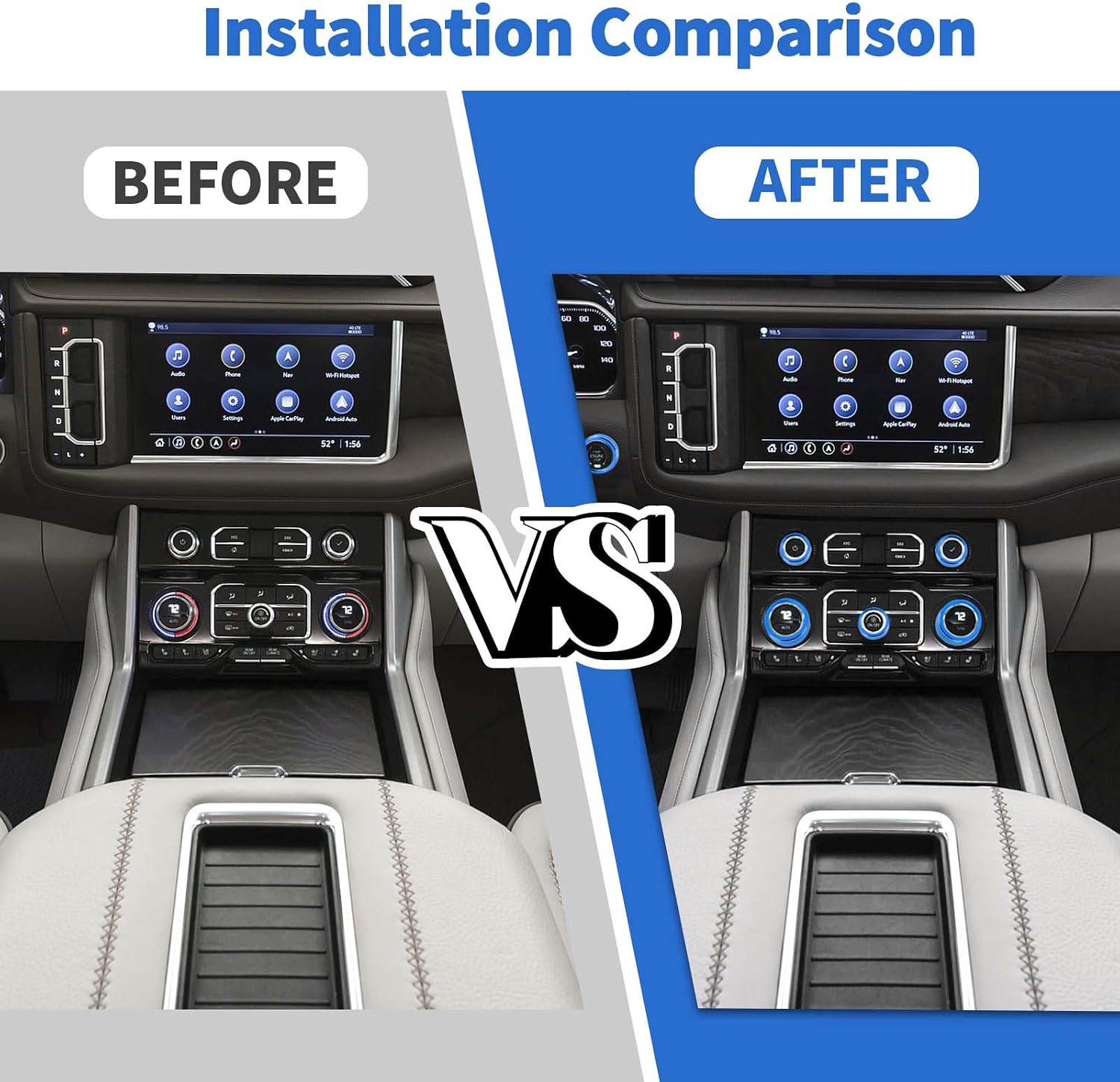 for 2019+ Silverado Knob Cover, Center Console Radio Volume Button Air Condition AC Ring Trim for Chevy Silverado/GMC Sierra 2019+, for Chevy Suburban 2020+, for Chevy Tahoe/GMC Yukon 2021+ (Blue)