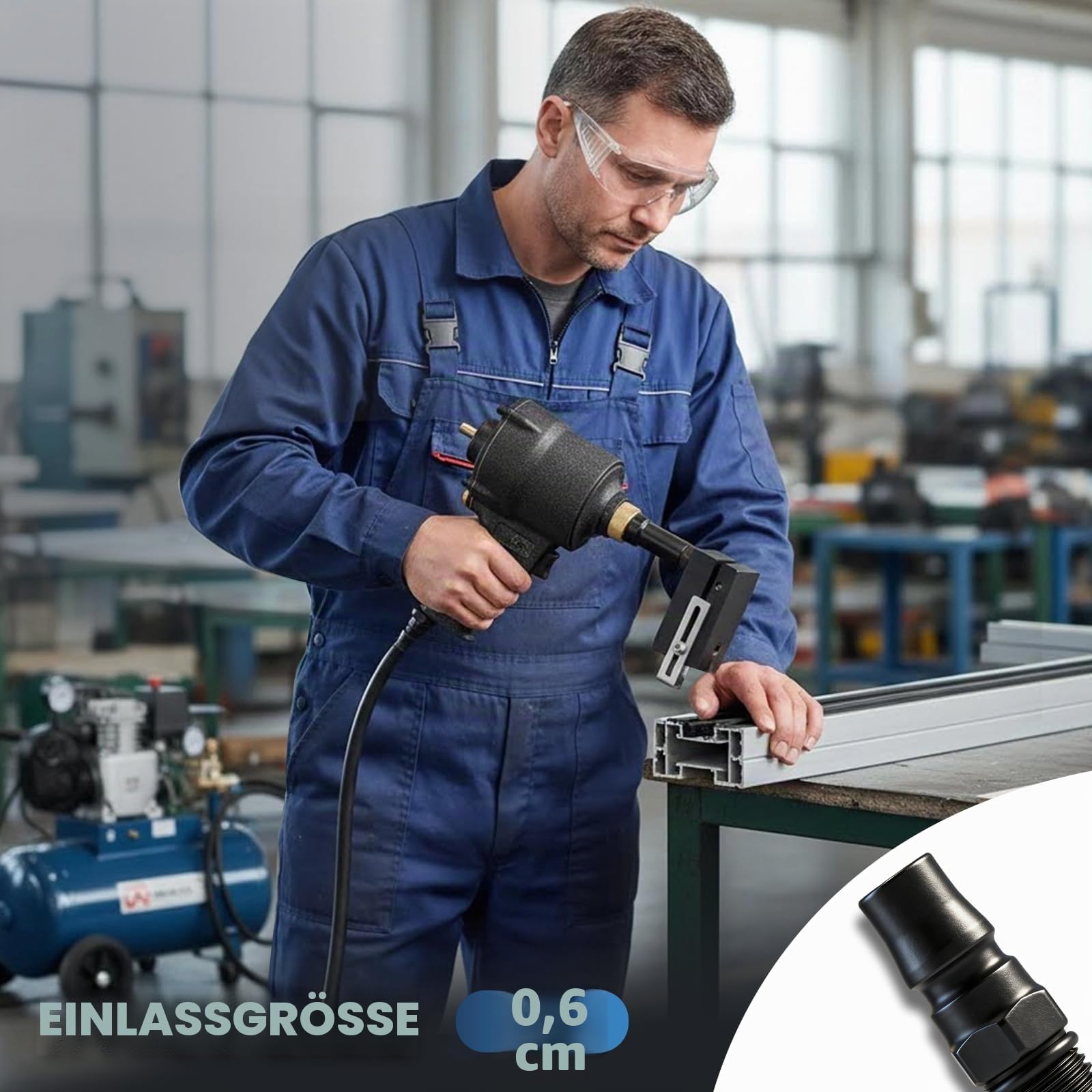 NEWTRY 8mm pneumatischer Lochstanzer für Metallblech Industrie Luftlocher | Heavy-duty, Robustes Gehäuse, kompakt und effizient, geeignet für max. 1 mm Edelstahlblech und 2 mm Aluminiumblech