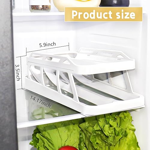 Miniatura 7 de Soporte para huevos para refrigerador, dispensador de huevos rodante de 2 niveles, almacenamiento de 28 huevos, contenedor automático para