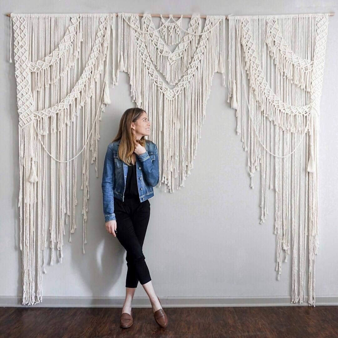 Bohemian Macrame Wedding Backdrop Decor Boho Chic Macrame wall Hanging Style Macrame Tapestry Macrame Curtain & Macrame Arch W 85" X L 85"